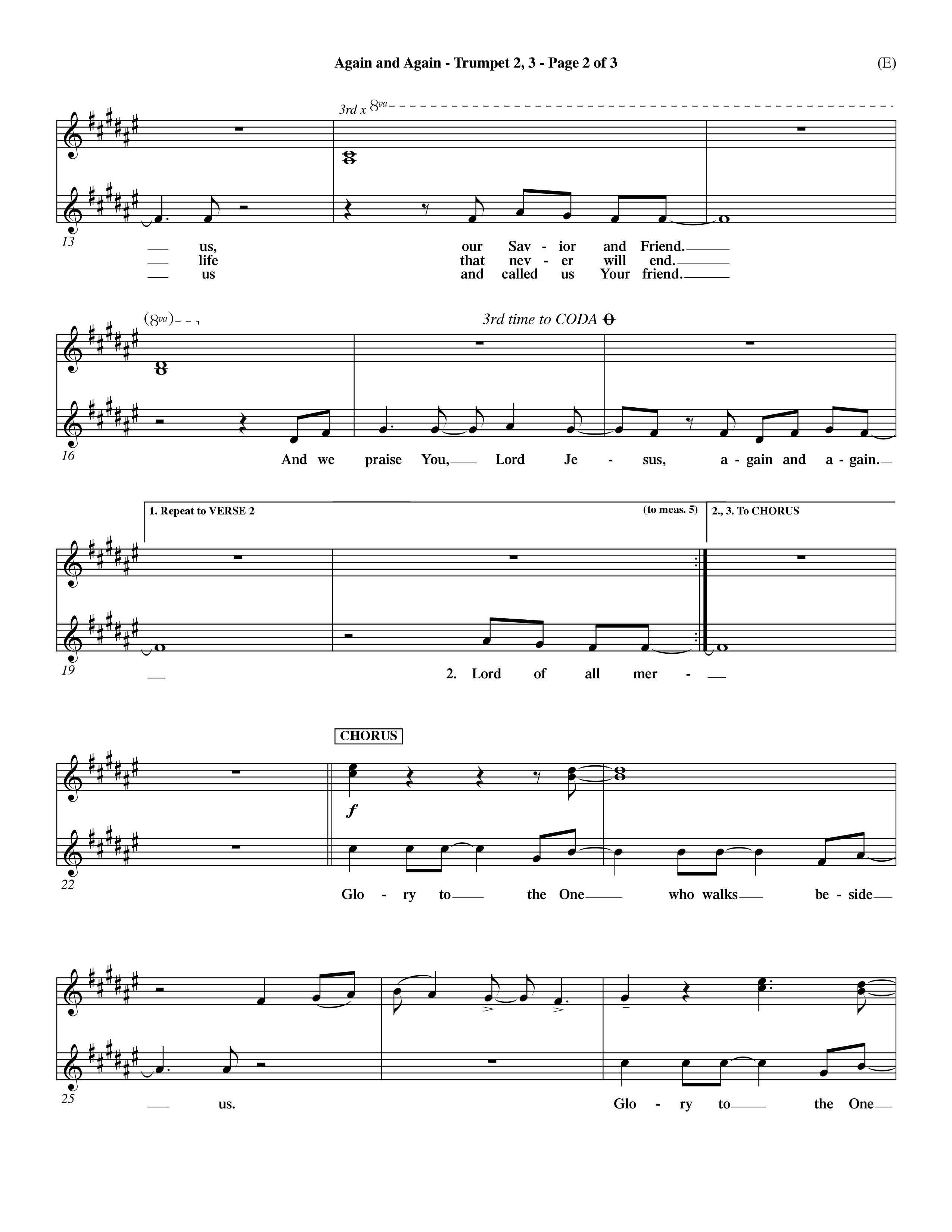 Again And Again (Choral Anthem SATB) Trumpet 2/3 (Word Music Choral / Orch. Dave Williamson)