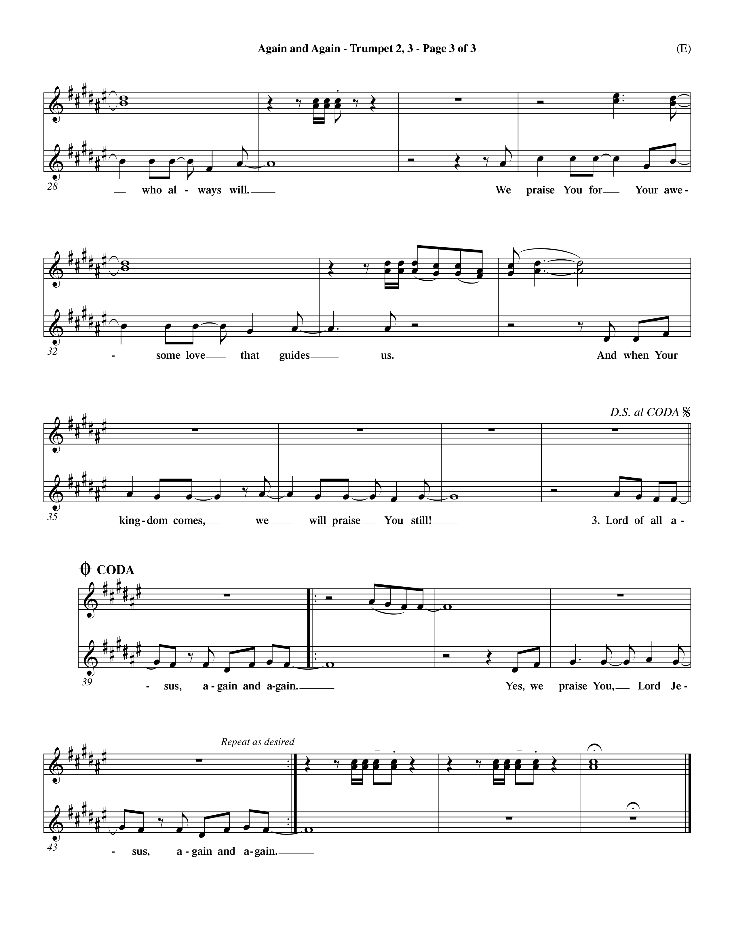 Again And Again (Choral Anthem SATB) Trumpet 2/3 (Word Music Choral / Orch. Dave Williamson)