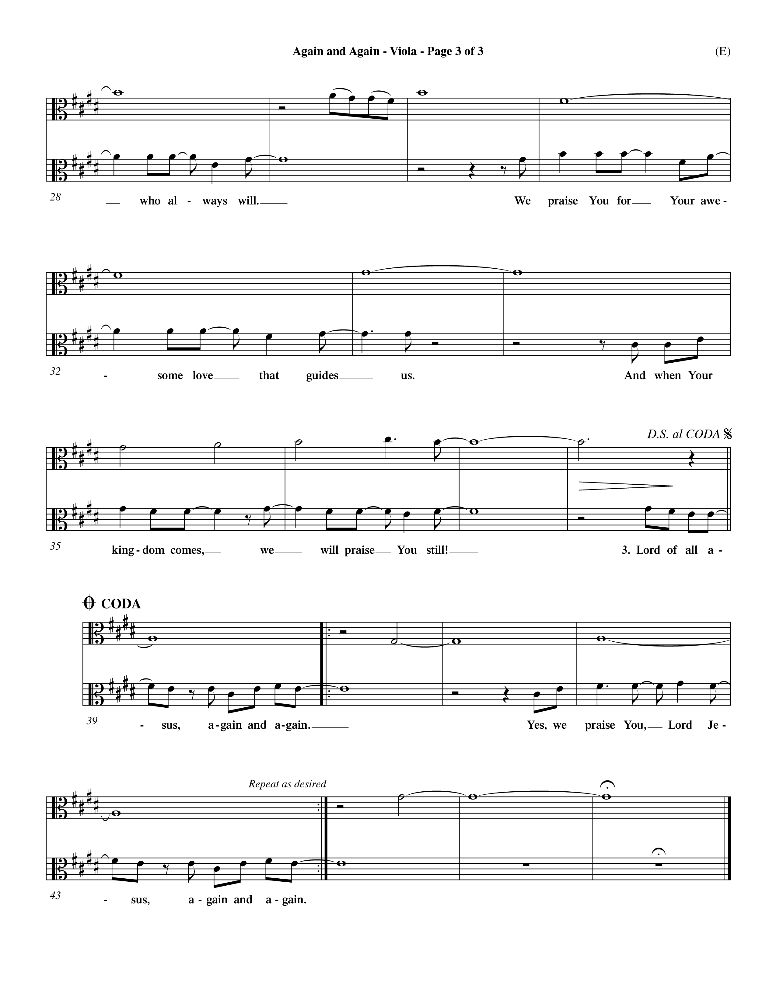 Again And Again (Choral Anthem SATB) Viola (Word Music Choral / Orch. Dave Williamson)