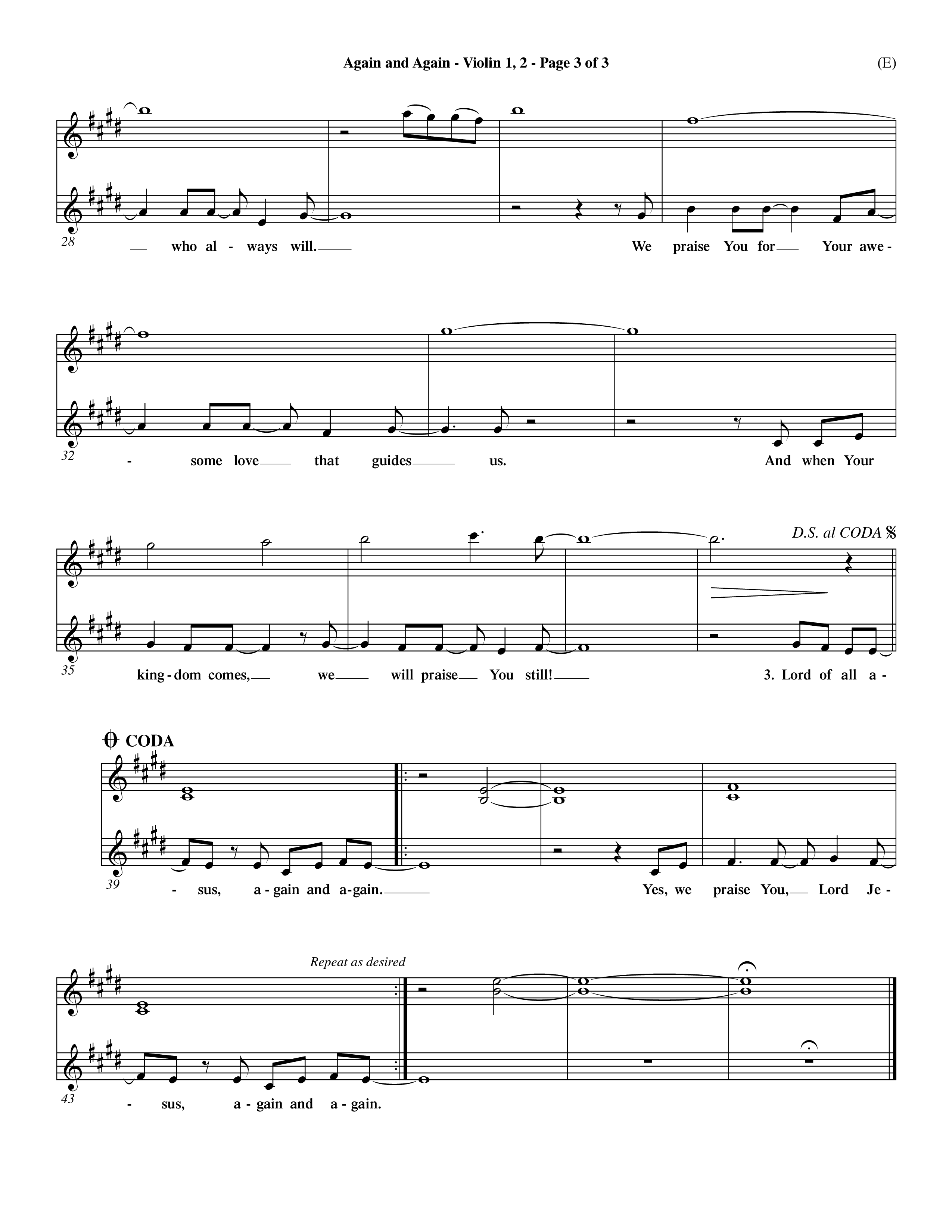 Again And Again (Choral Anthem SATB) Violin 1/2 (Word Music Choral / Orch. Dave Williamson)