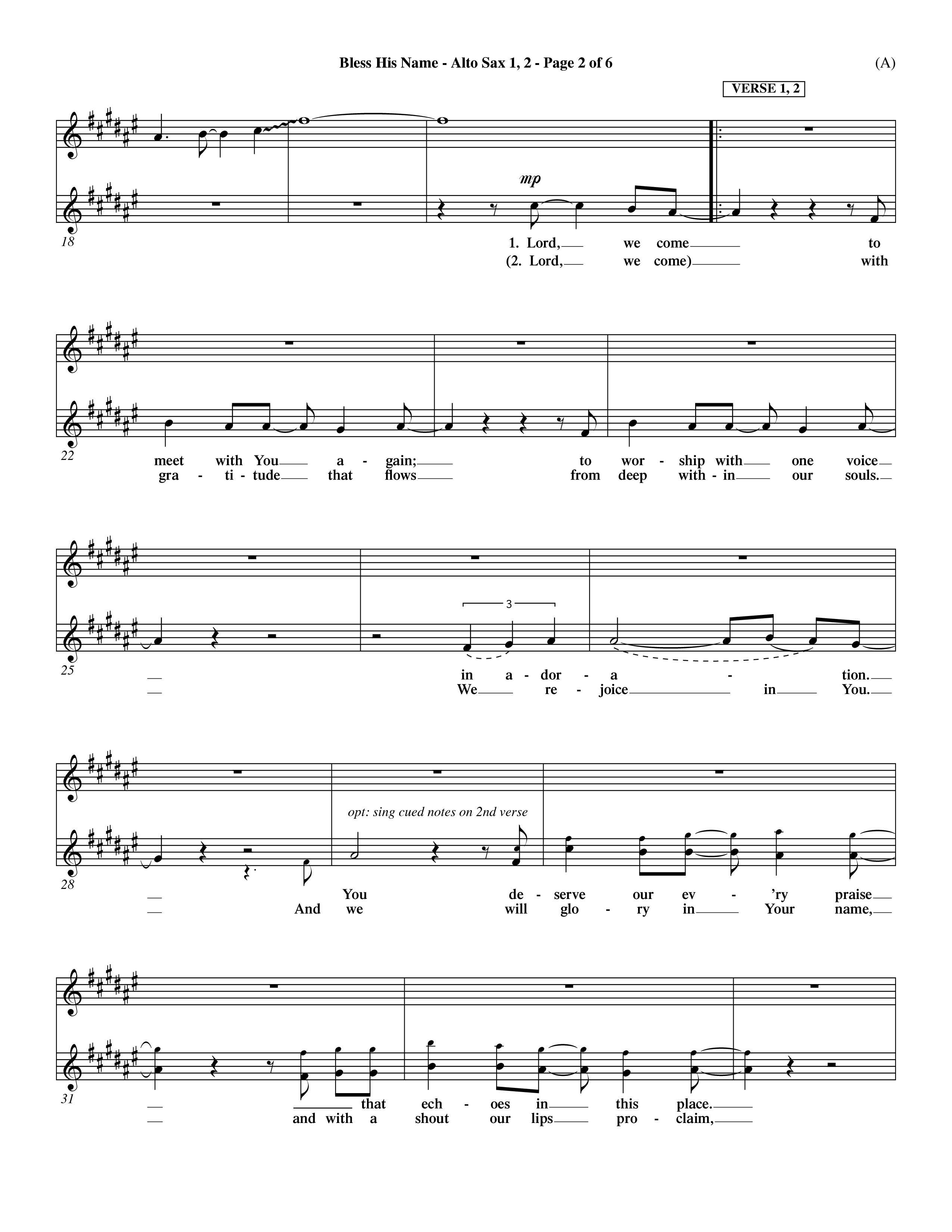 Bless His Name (Choral Anthem SATB) Alto Sax 1/2 (Word Music Choral / Orch. Dave Williamson)
