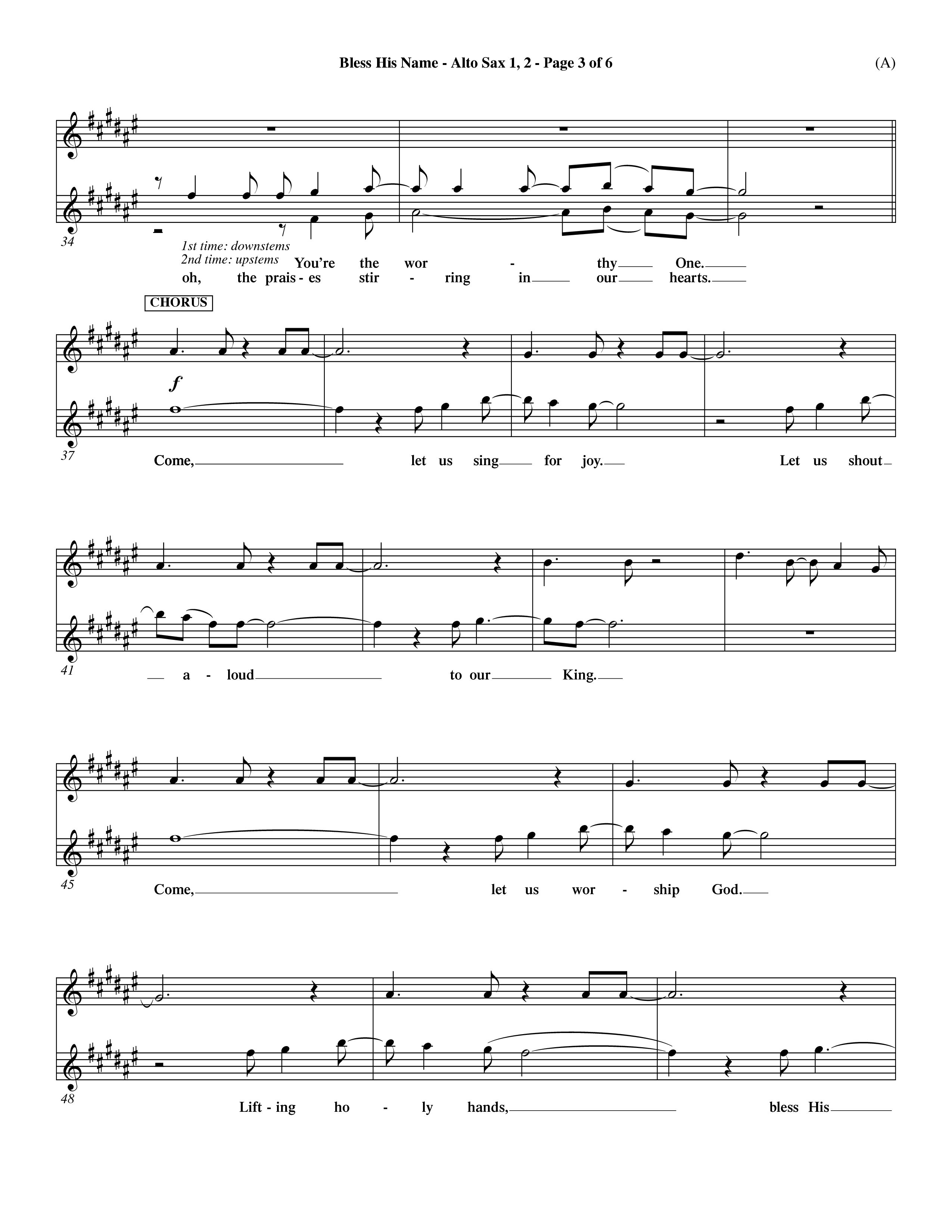 Bless His Name (Choral Anthem SATB) Alto Sax 1/2 (Word Music Choral / Orch. Dave Williamson)