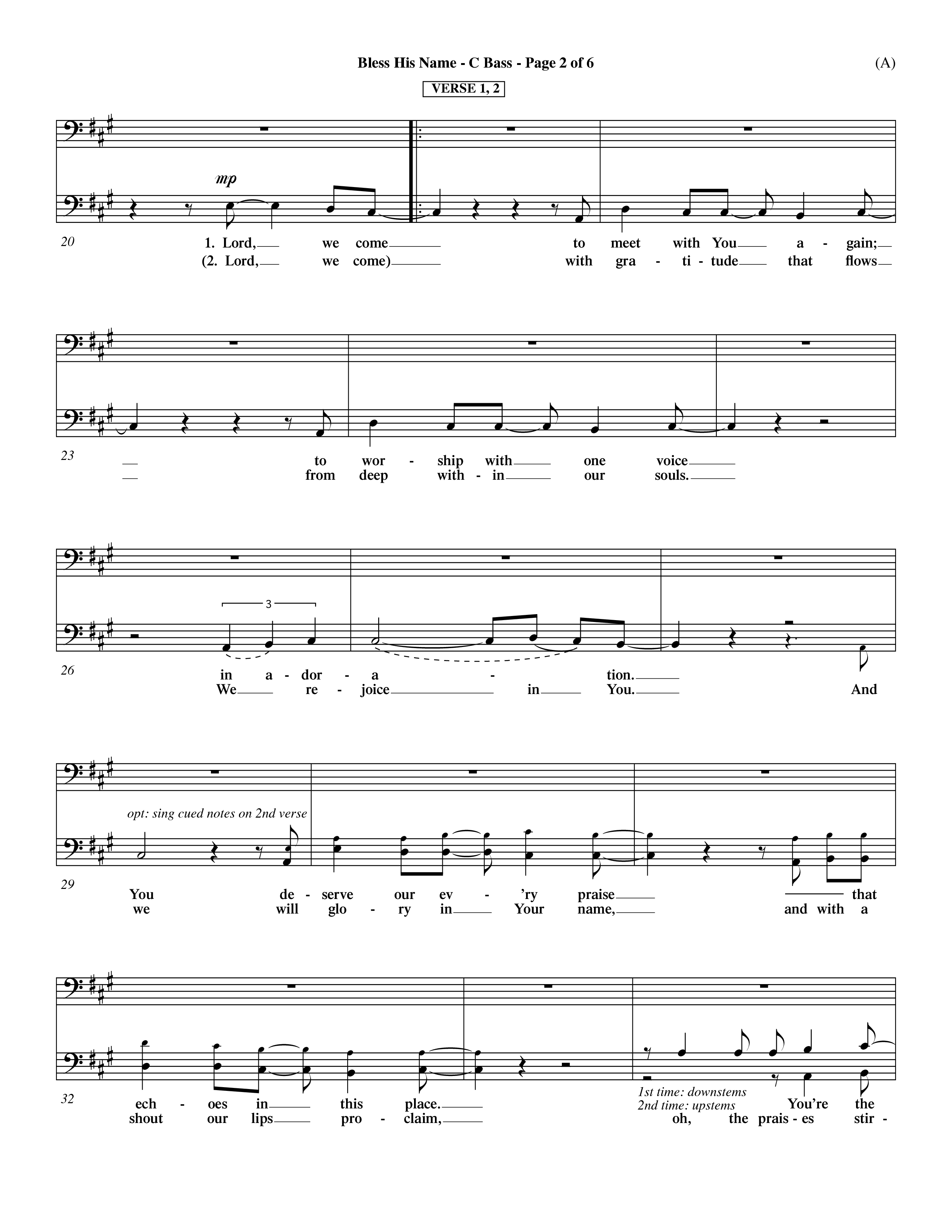 Bless His Name (Choral Anthem SATB) Contrabass (Word Music Choral / Orch. Dave Williamson)