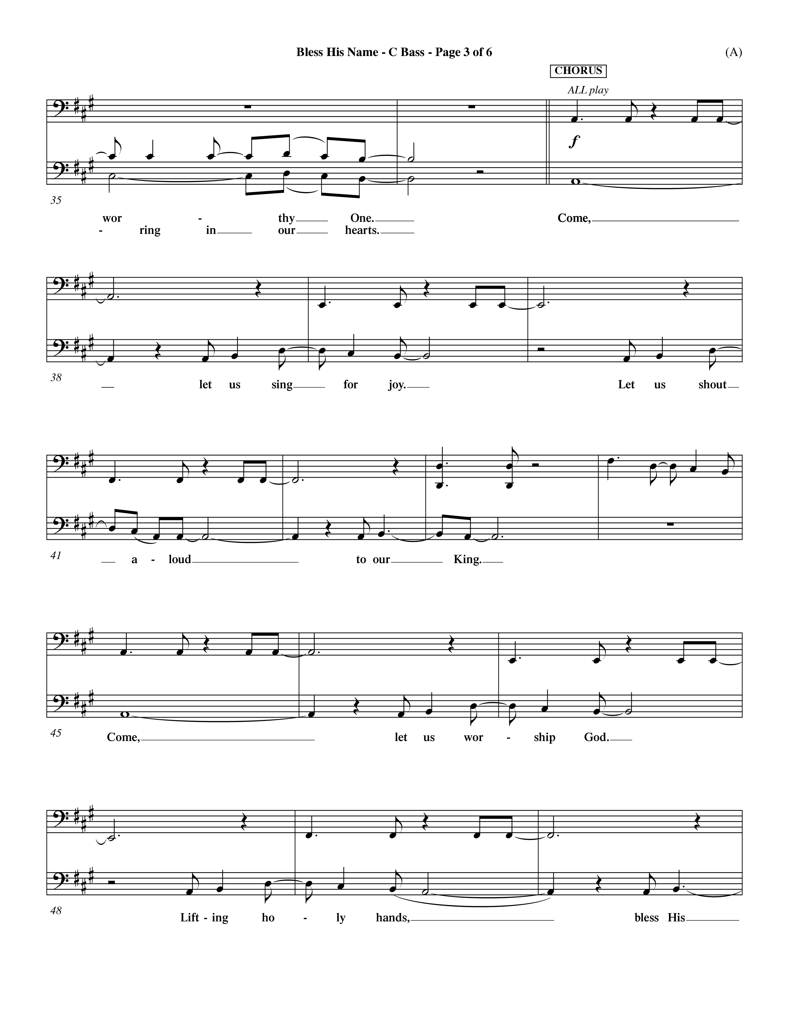 Bless His Name (Choral Anthem SATB) Contrabass (Word Music Choral / Orch. Dave Williamson)