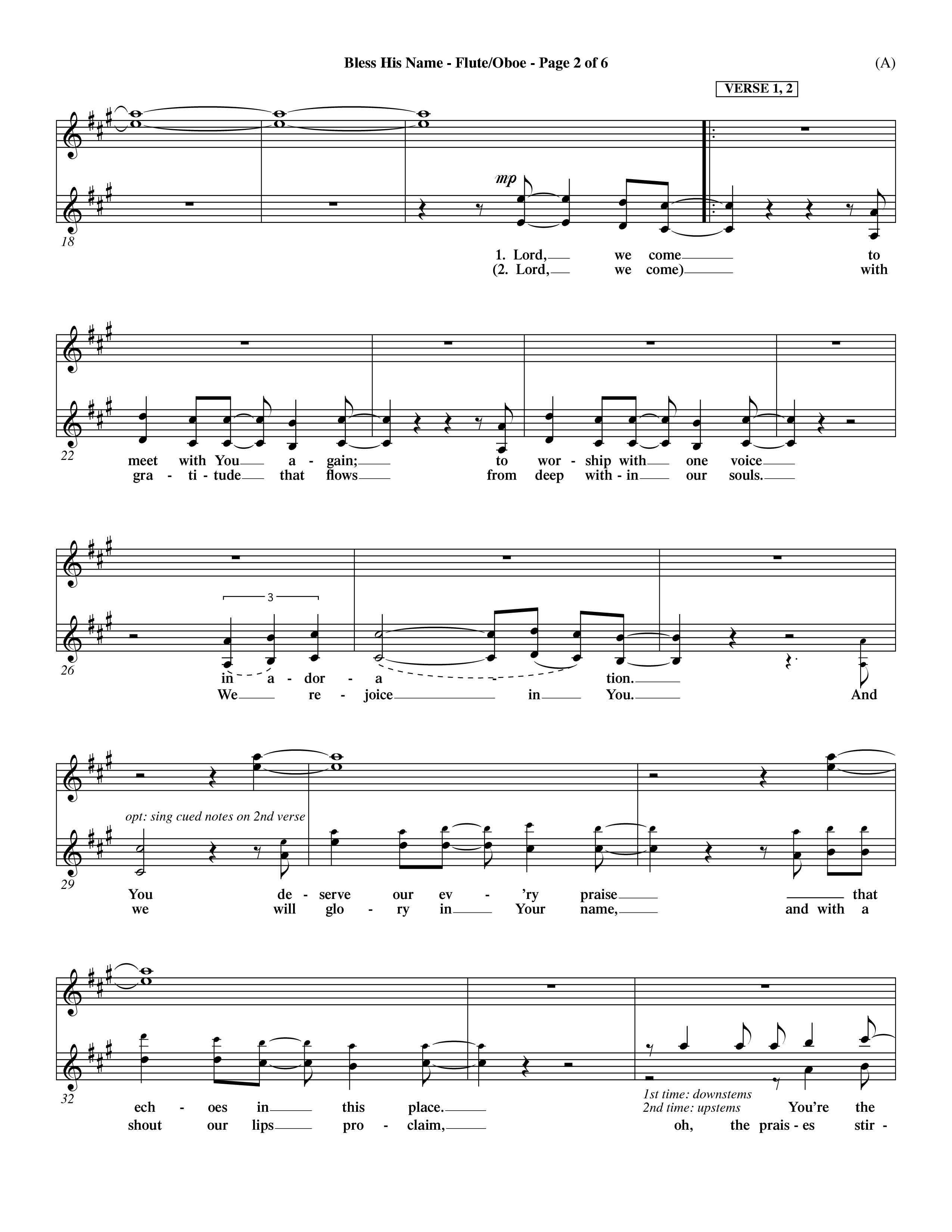 Bless His Name (Choral Anthem SATB) Flute/Oboe (Word Music Choral / Orch. Dave Williamson)