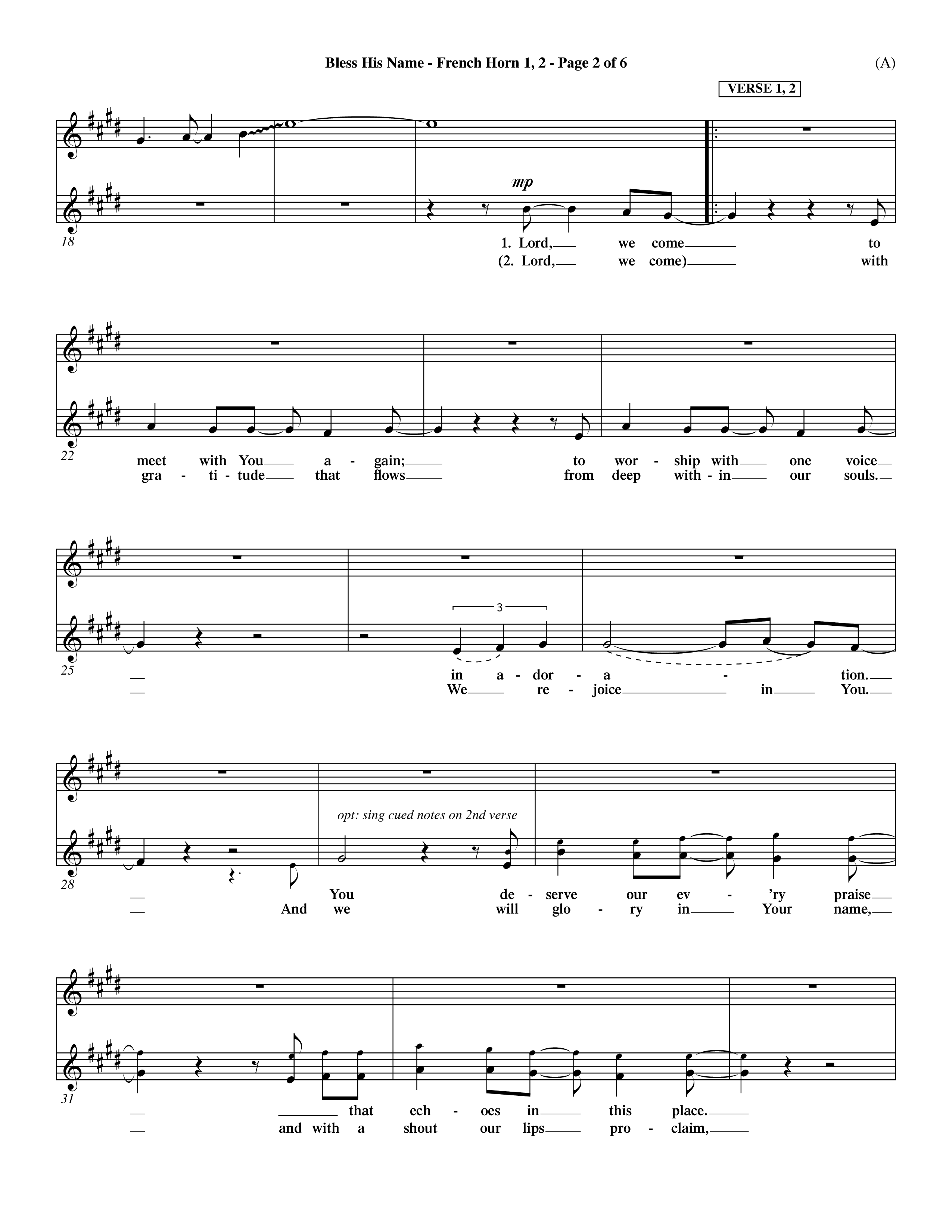Bless His Name (Choral Anthem SATB) French Horn (Word Music Choral / Orch. Dave Williamson)
