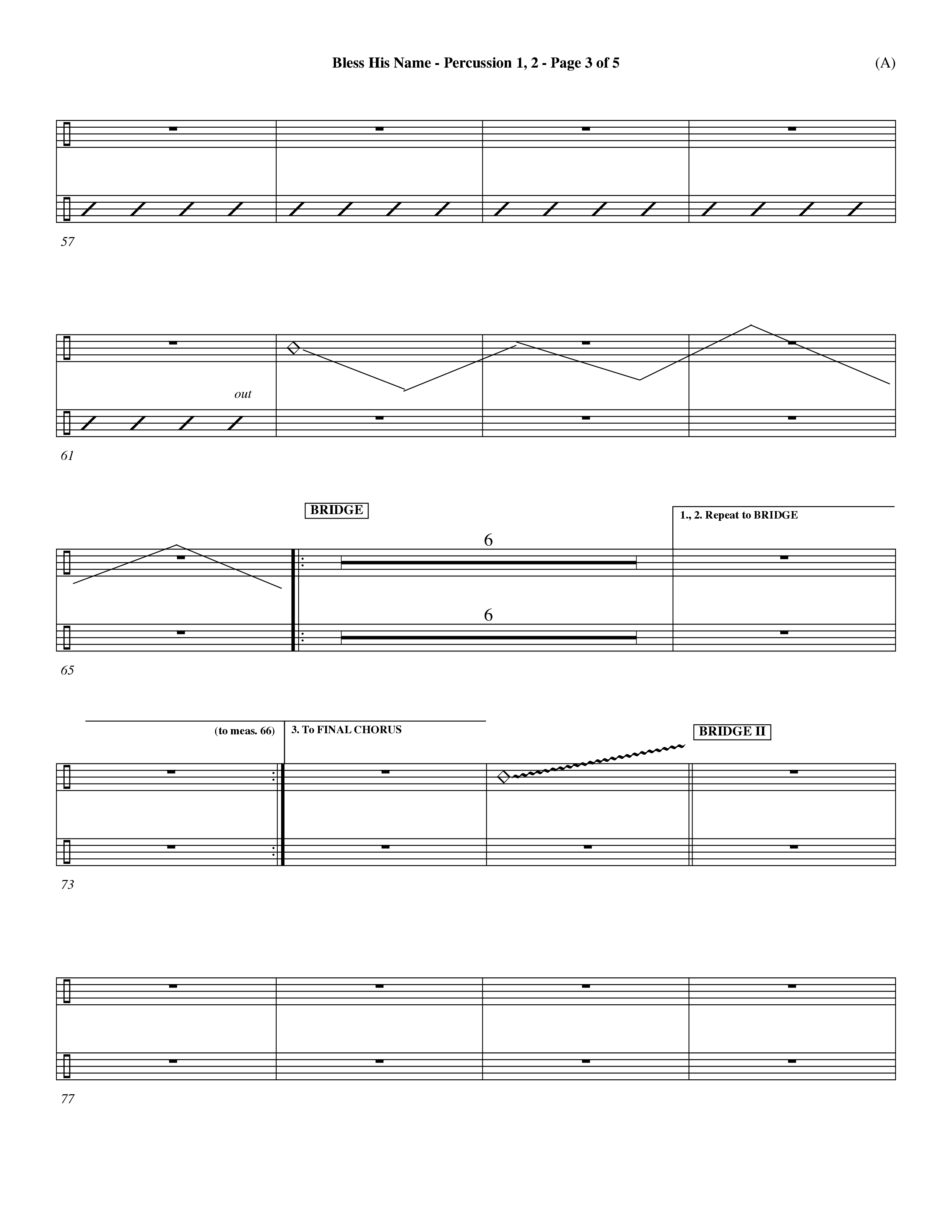Bless His Name (Choral Anthem SATB) Percussion 1/2 (Word Music Choral / Orch. Dave Williamson)