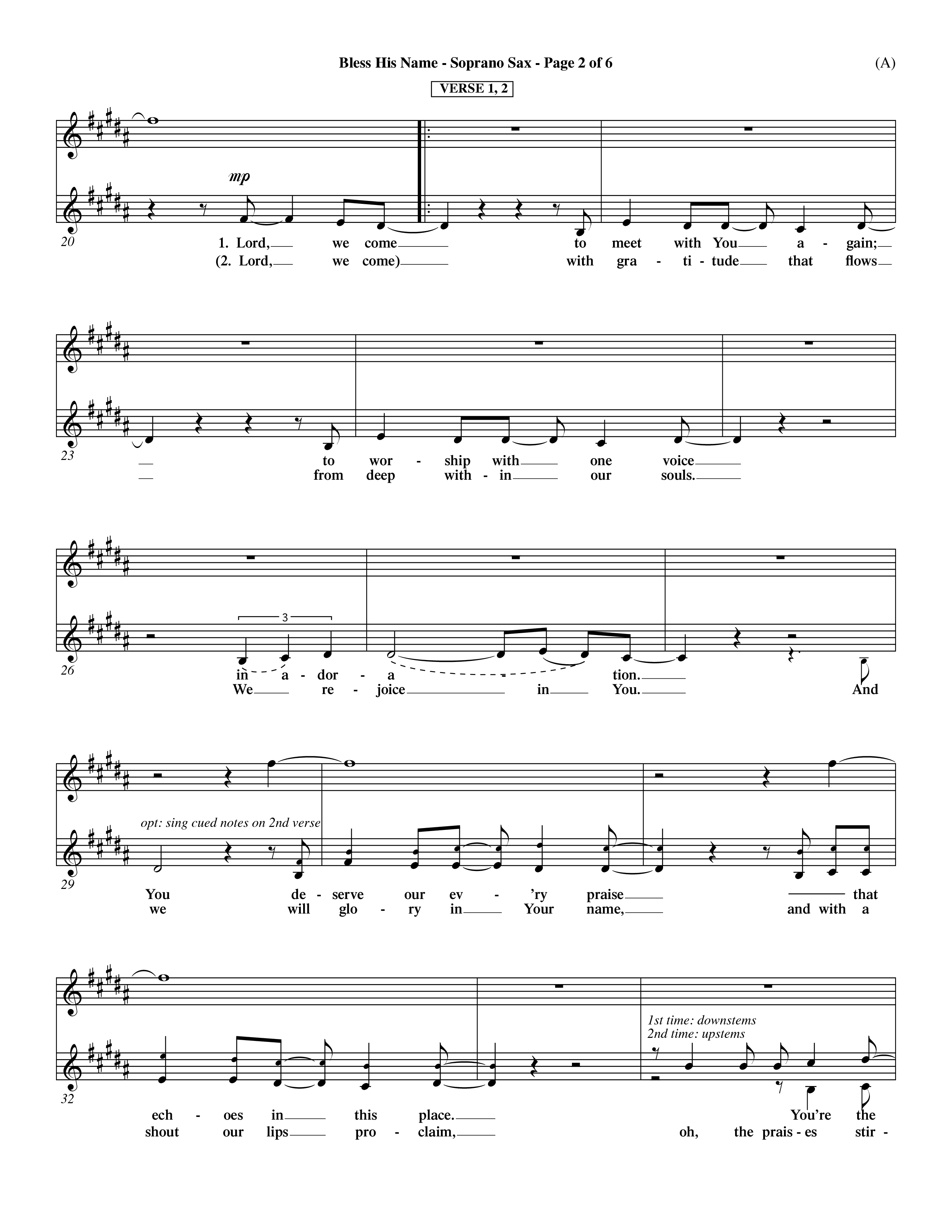 Bless His Name (Choral Anthem SATB) Saxophone (Word Music Choral / Orch. Dave Williamson)