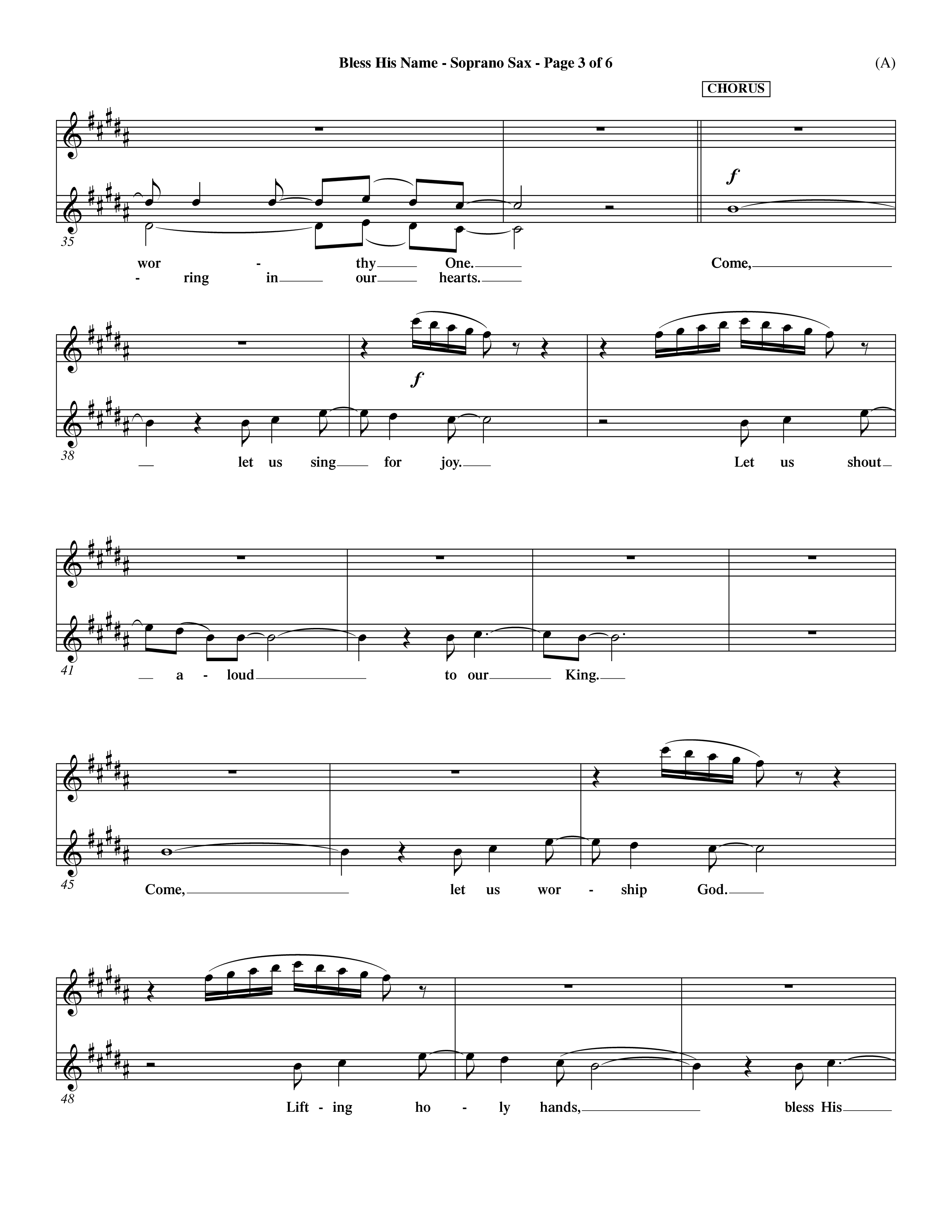 Bless His Name (Choral Anthem SATB) Saxophone (Word Music Choral / Orch. Dave Williamson)