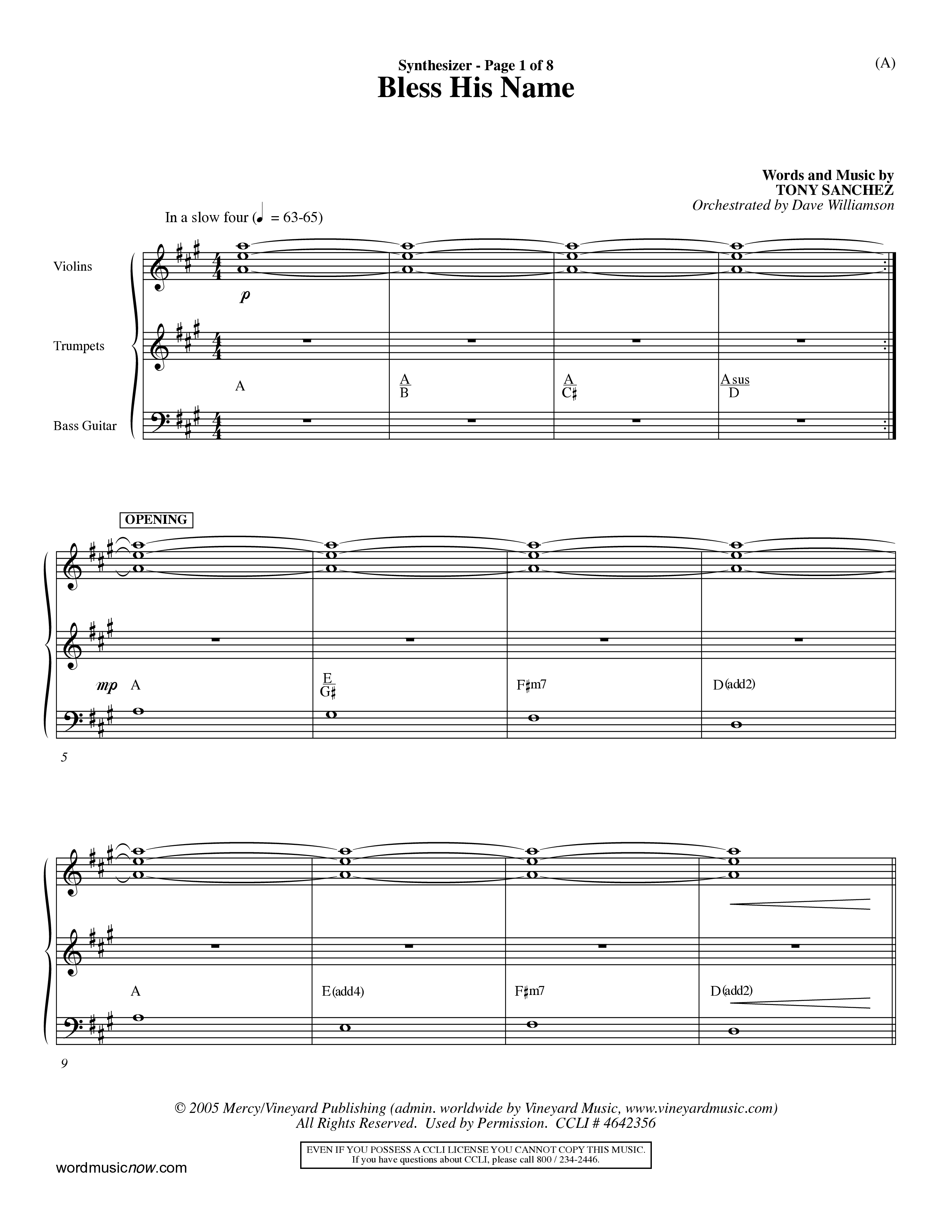 Bless His Name (Choral Anthem SATB) Synth (Word Music Choral / Orch. Dave Williamson)
