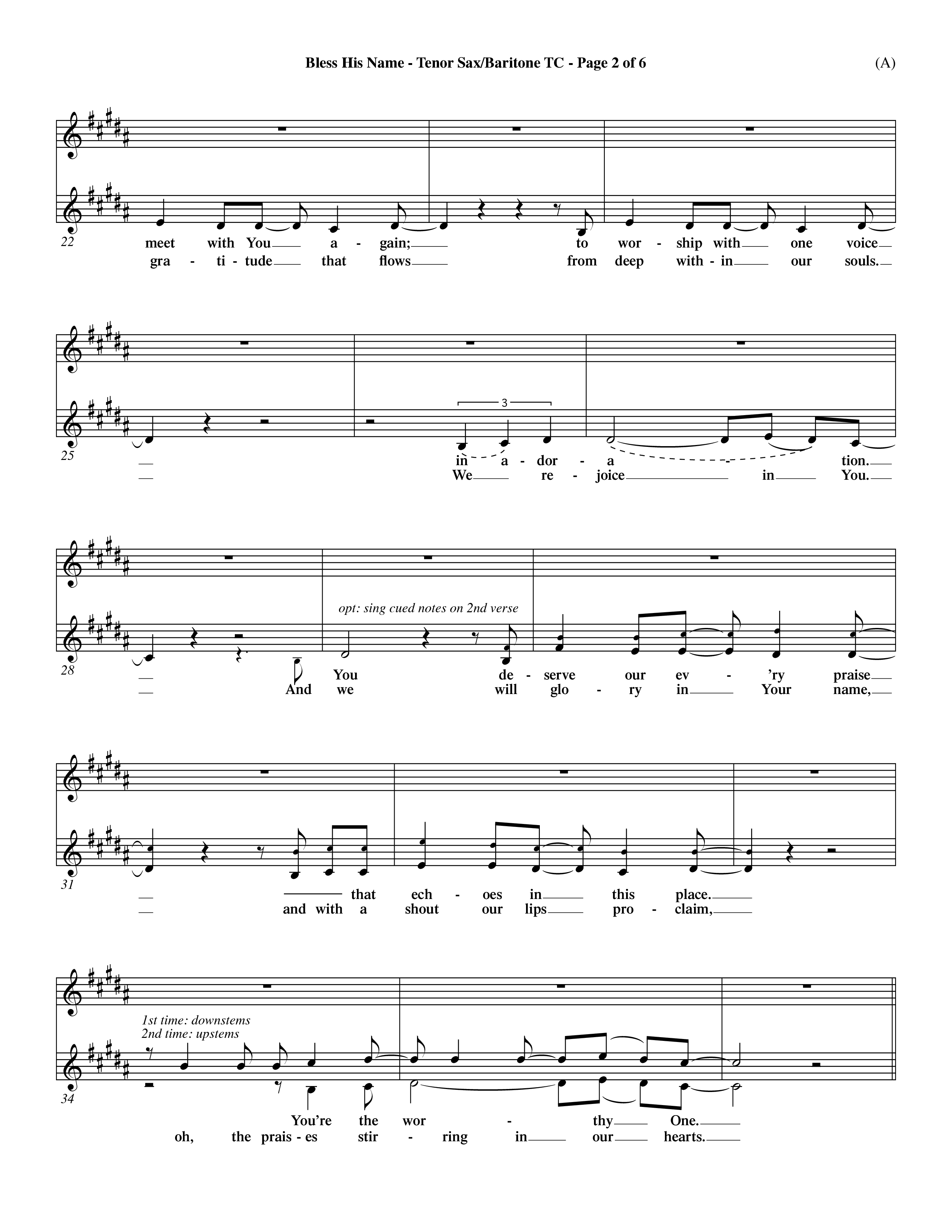 Bless His Name (Choral Anthem SATB) Tenor Sax/Baritone T.C. (Word Music Choral / Orch. Dave Williamson)