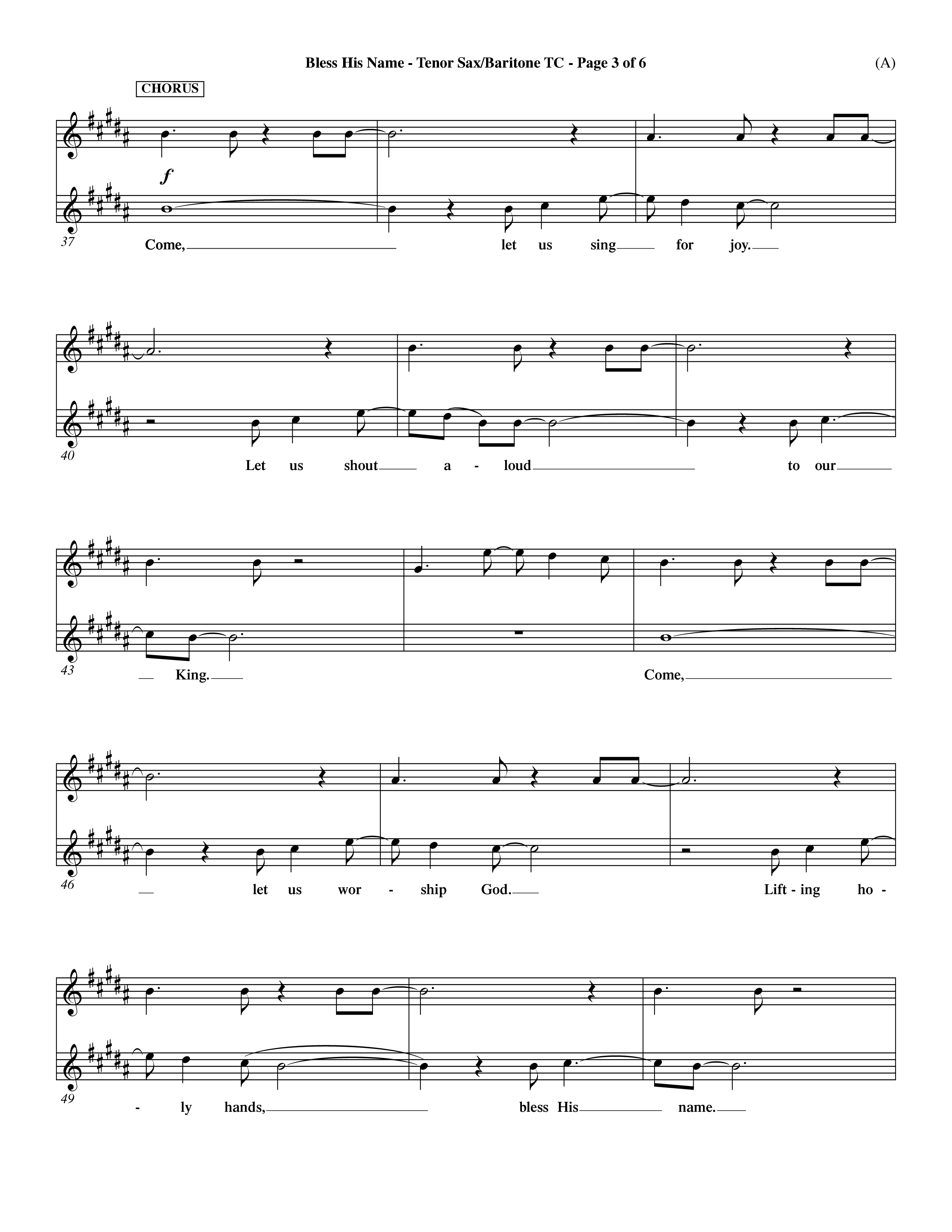 Bless His Name (Choral Anthem SATB) Tenor Sax/Baritone T.C. (Word Music Choral / Orch. Dave Williamson)