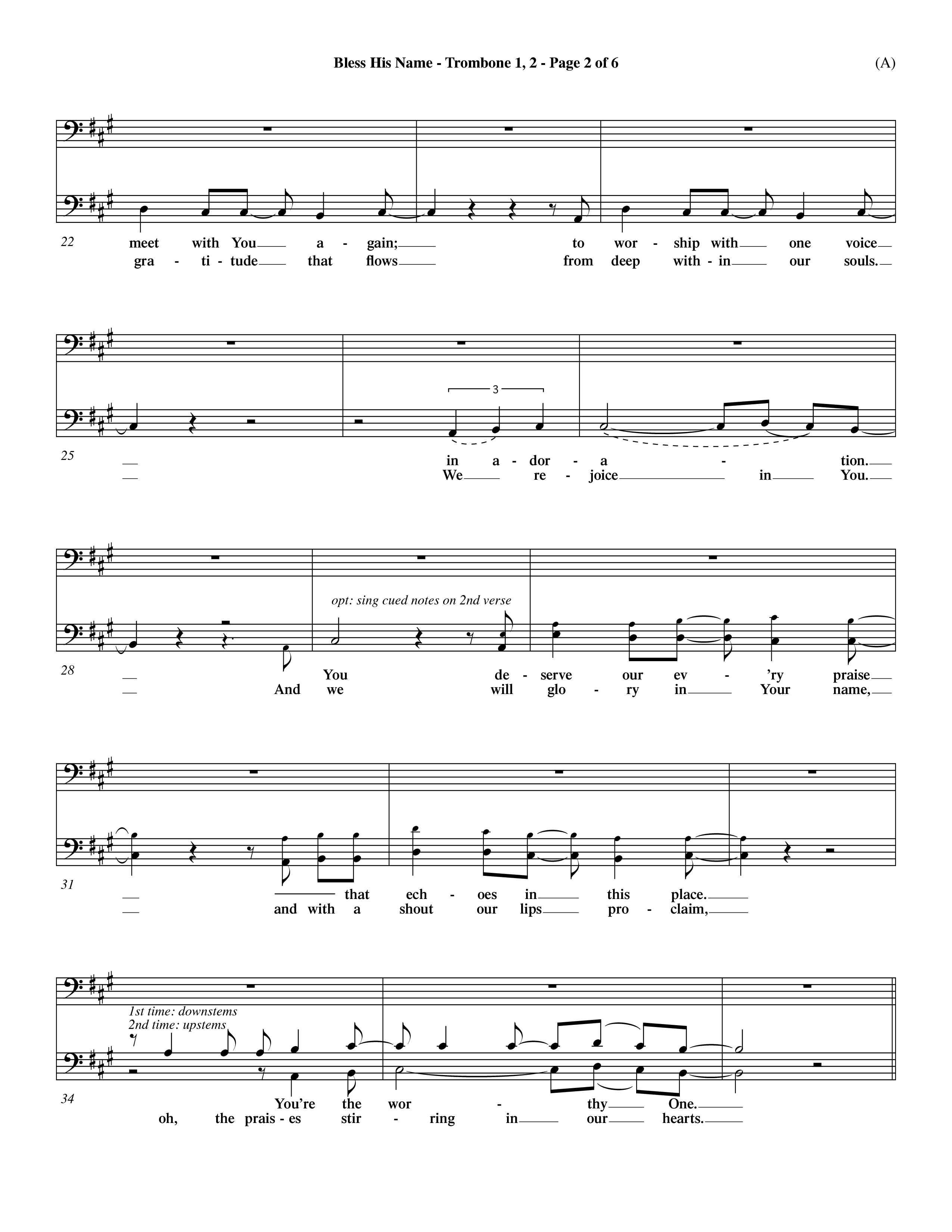 Bless His Name (Choral Anthem SATB) Trombone 1/2 (Word Music Choral / Orch. Dave Williamson)