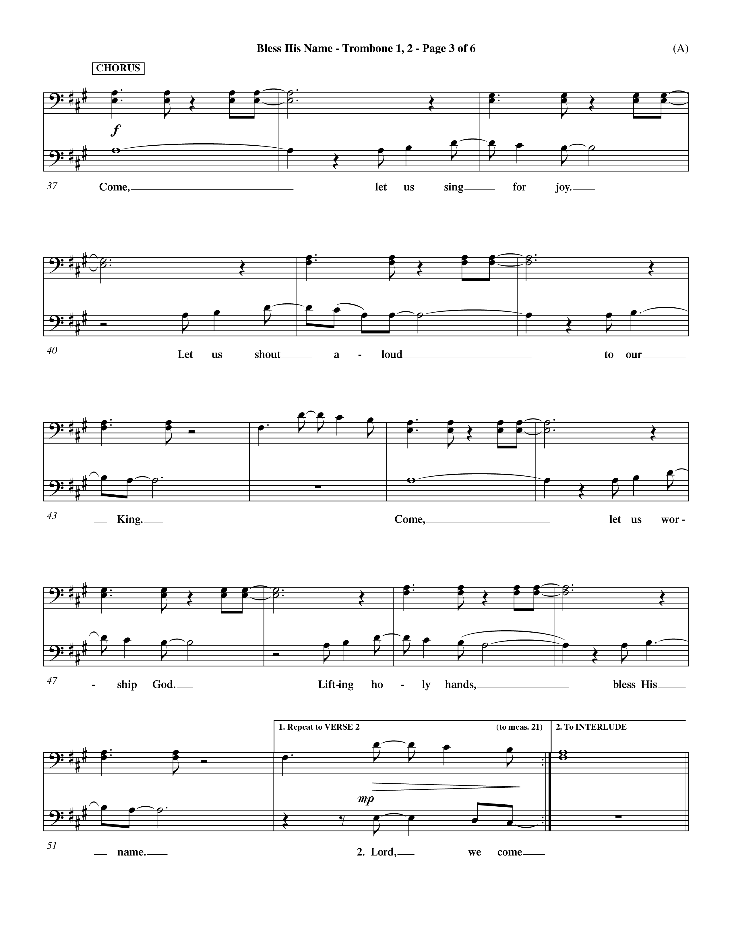 Bless His Name (Choral Anthem SATB) Trombone 1/2 (Word Music Choral / Orch. Dave Williamson)
