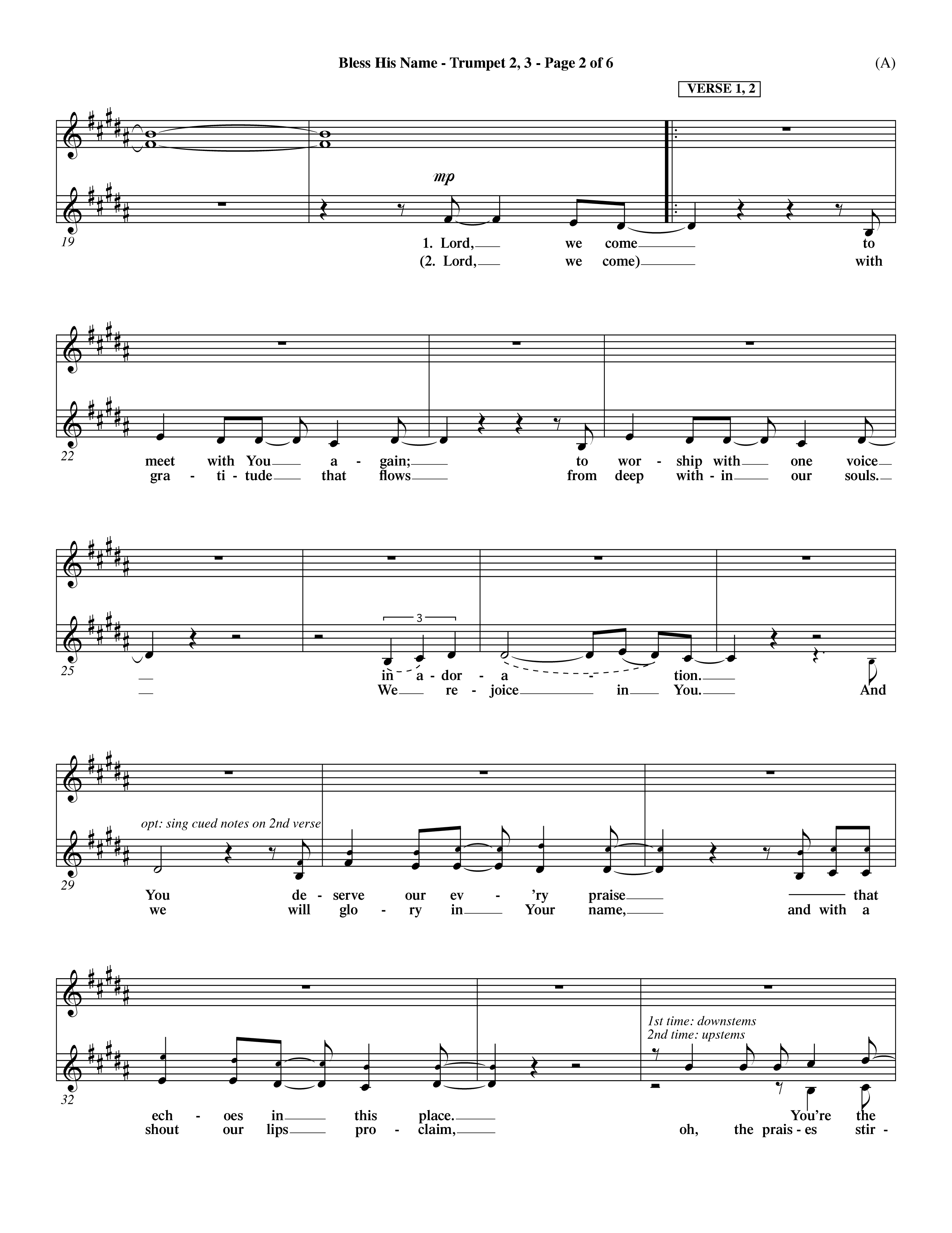Bless His Name (Choral Anthem SATB) Trumpet 2/3 (Word Music Choral / Orch. Dave Williamson)