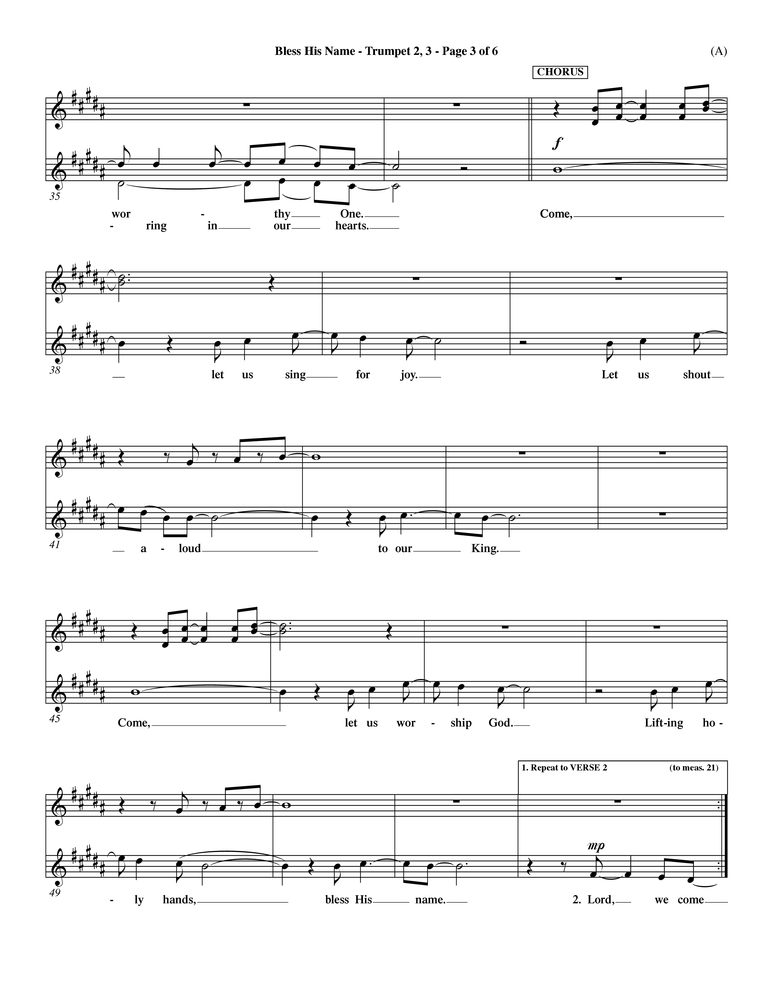Bless His Name (Choral Anthem SATB) Trumpet 2/3 (Word Music Choral / Orch. Dave Williamson)