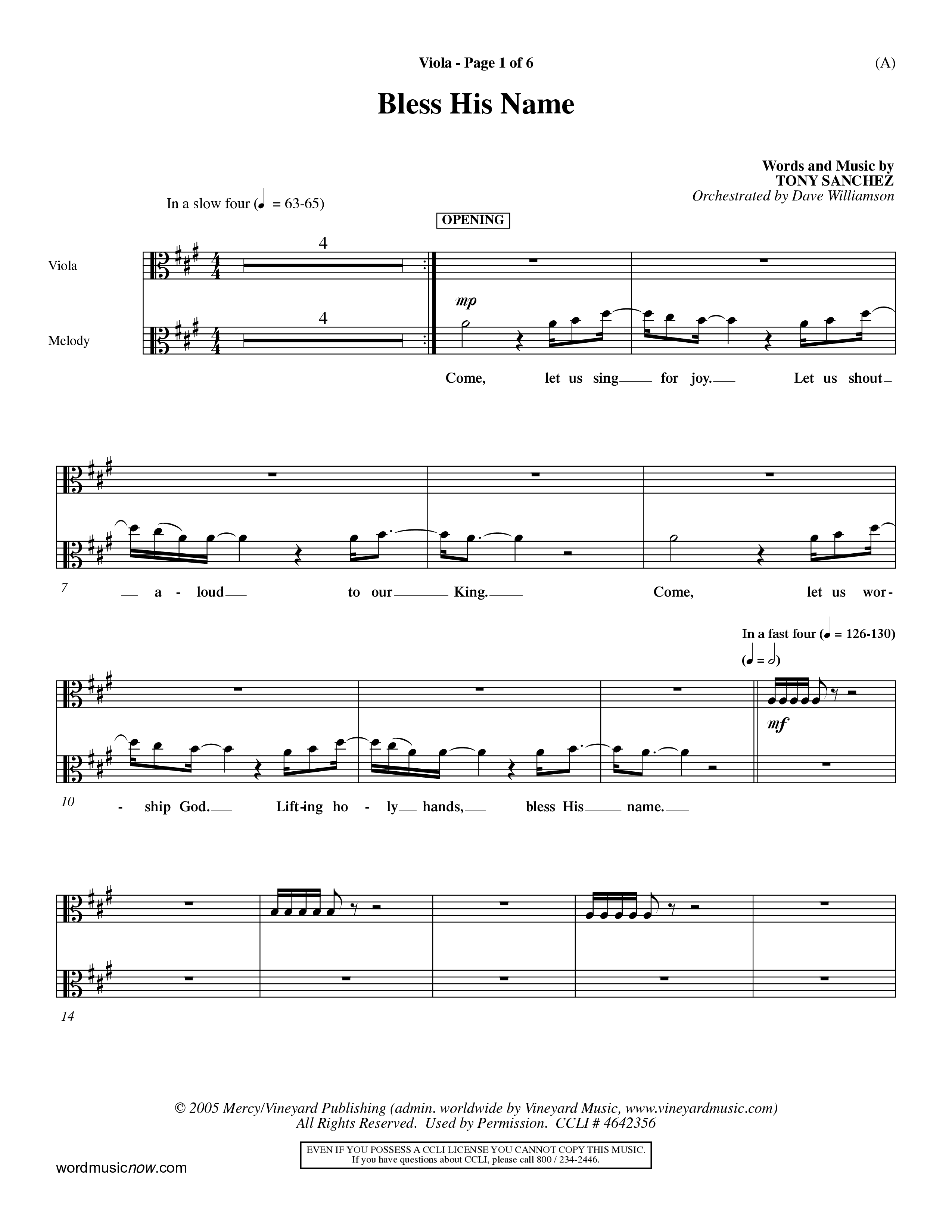 Bless His Name (Choral Anthem SATB) Viola (Word Music Choral / Orch. Dave Williamson)