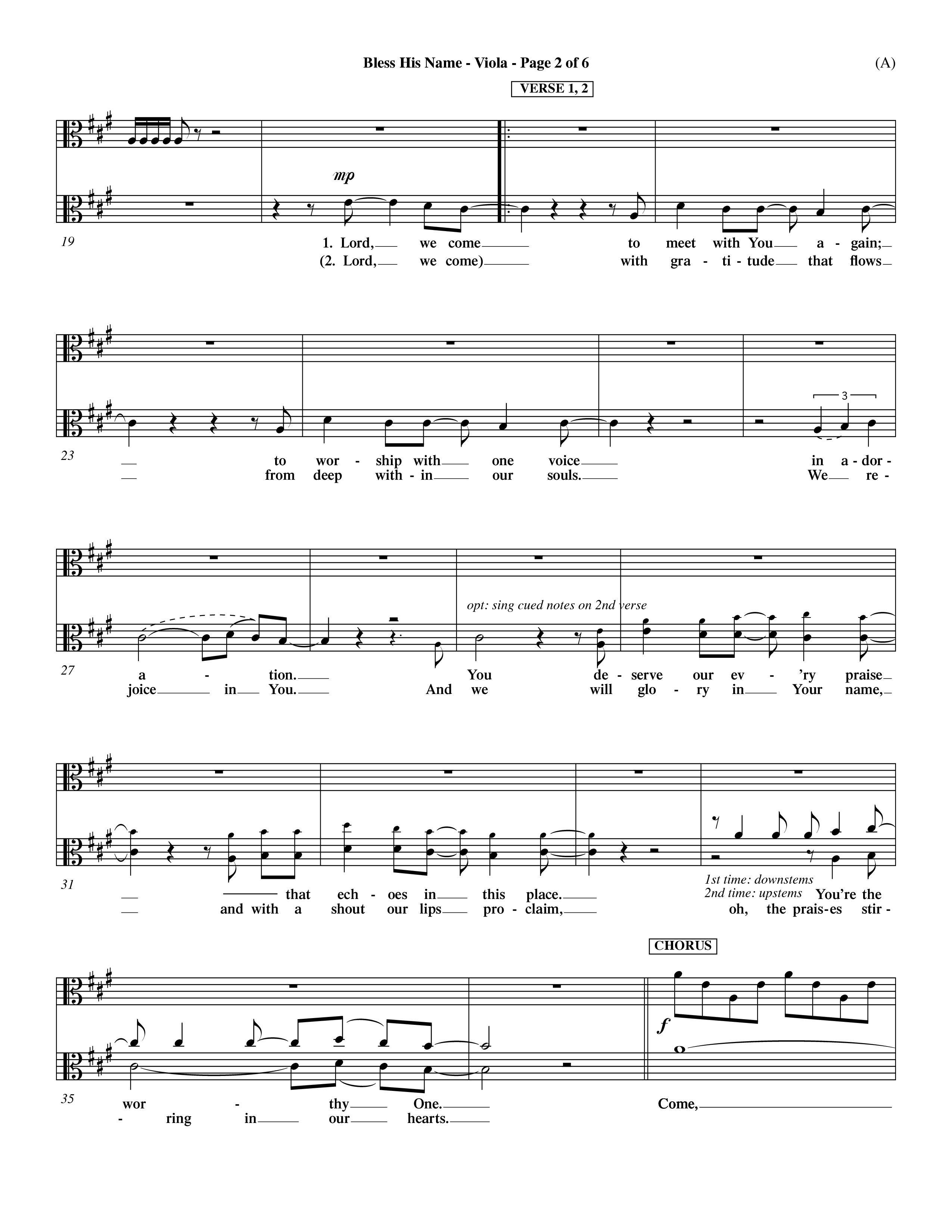 Bless His Name (Choral Anthem SATB) Viola (Word Music Choral / Orch. Dave Williamson)
