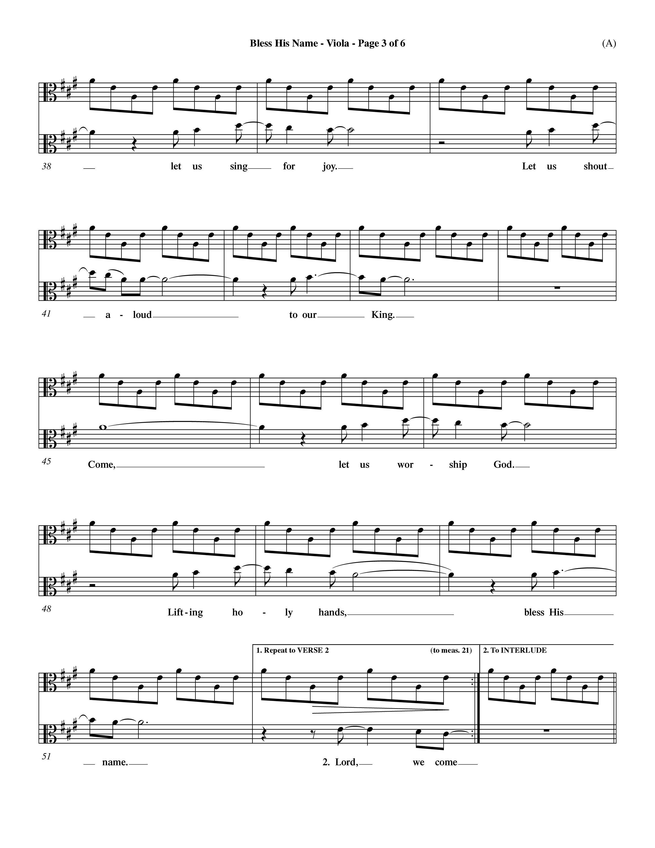 Bless His Name (Choral Anthem SATB) Viola (Word Music Choral / Orch. Dave Williamson)