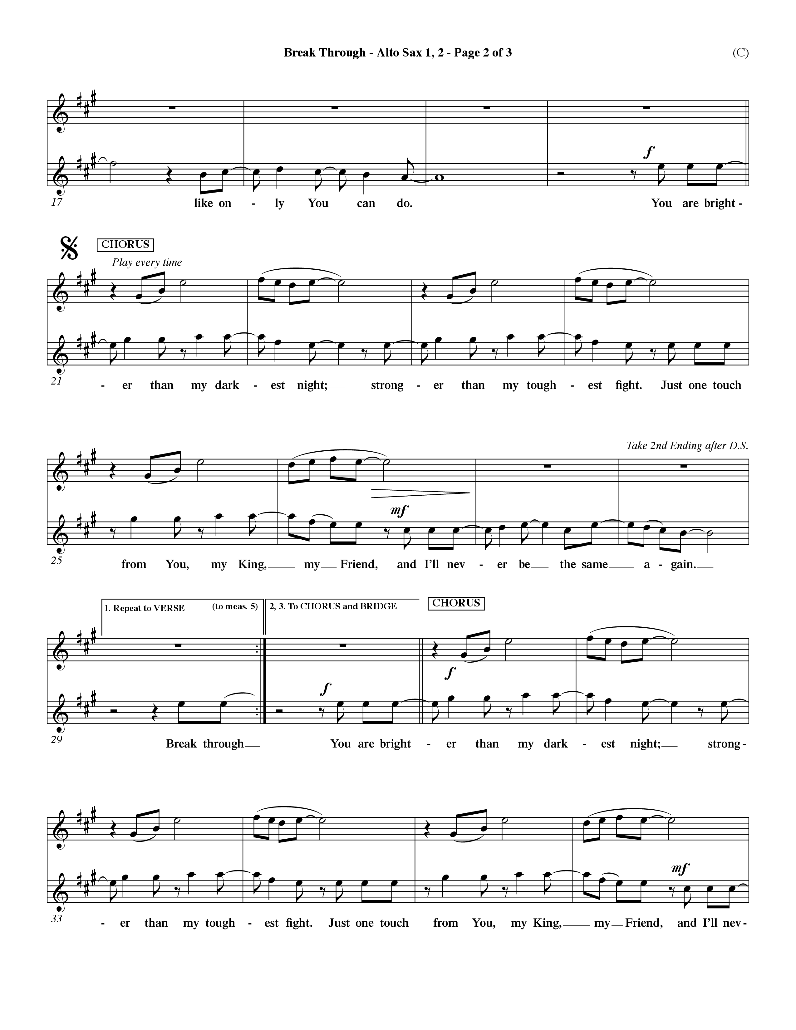 Break Through (Choral Anthem SATB) Alto Sax 1/2 (Word Music Choral / Orch. Dave Williamson)
