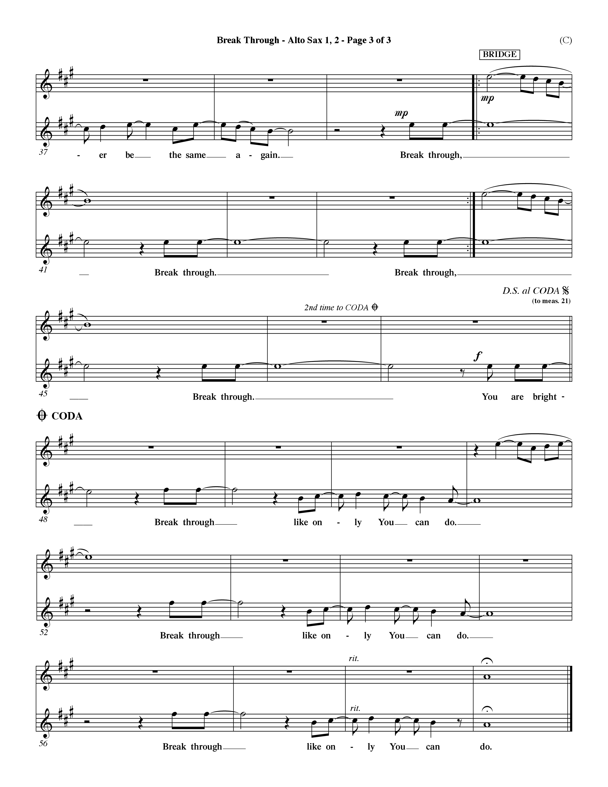 Break Through (Choral Anthem SATB) Alto Sax 1/2 (Word Music Choral / Orch. Dave Williamson)