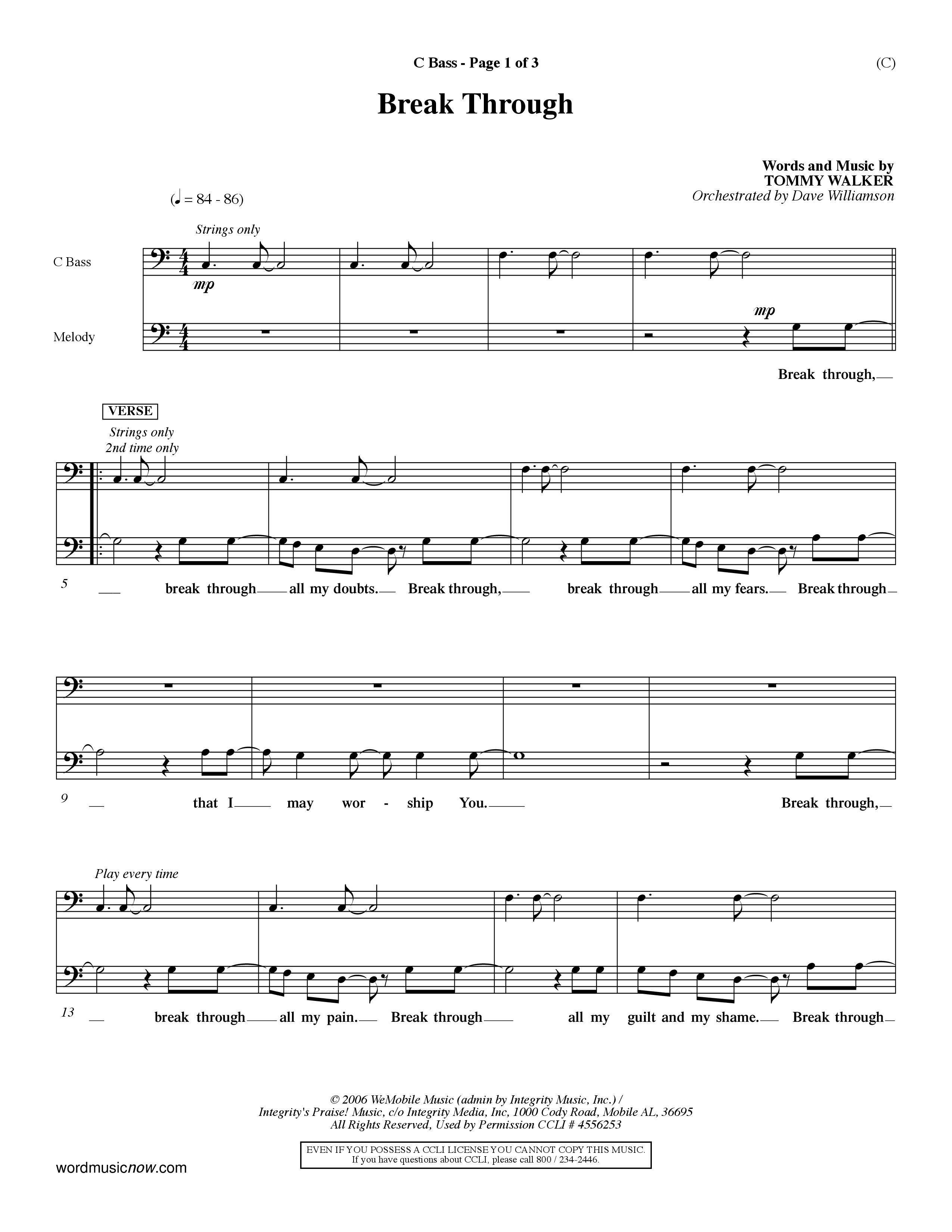 Break Through (Choral Anthem SATB) Contrabass (Word Music Choral / Orch. Dave Williamson)