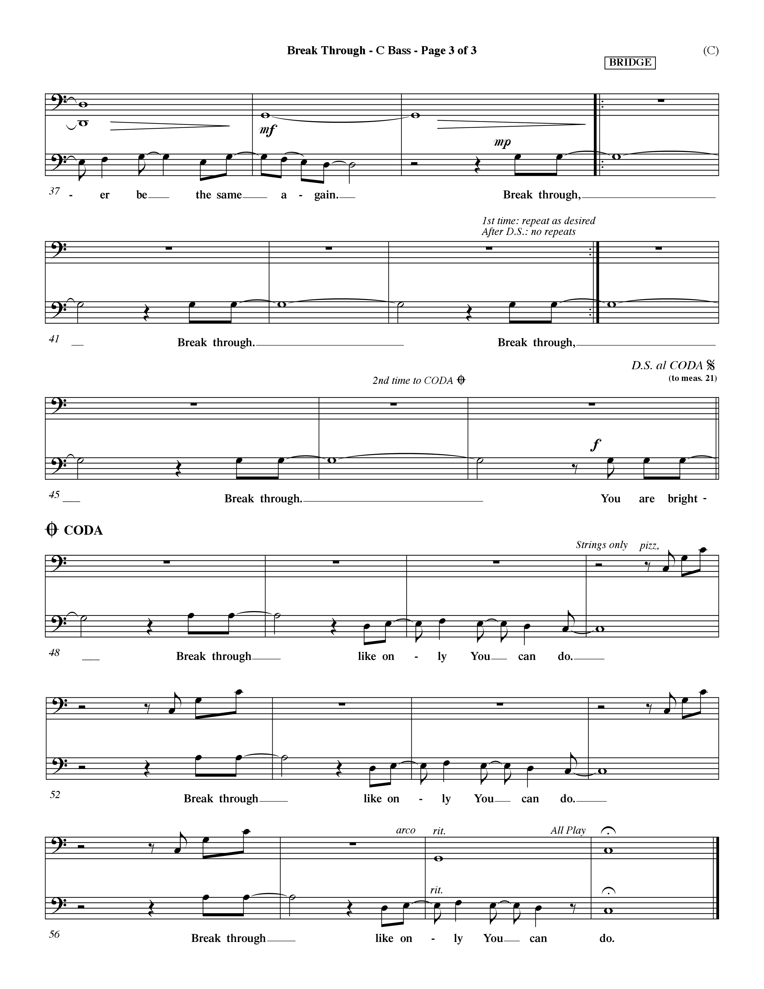 Break Through (Choral Anthem SATB) Contrabass (Word Music Choral / Orch. Dave Williamson)