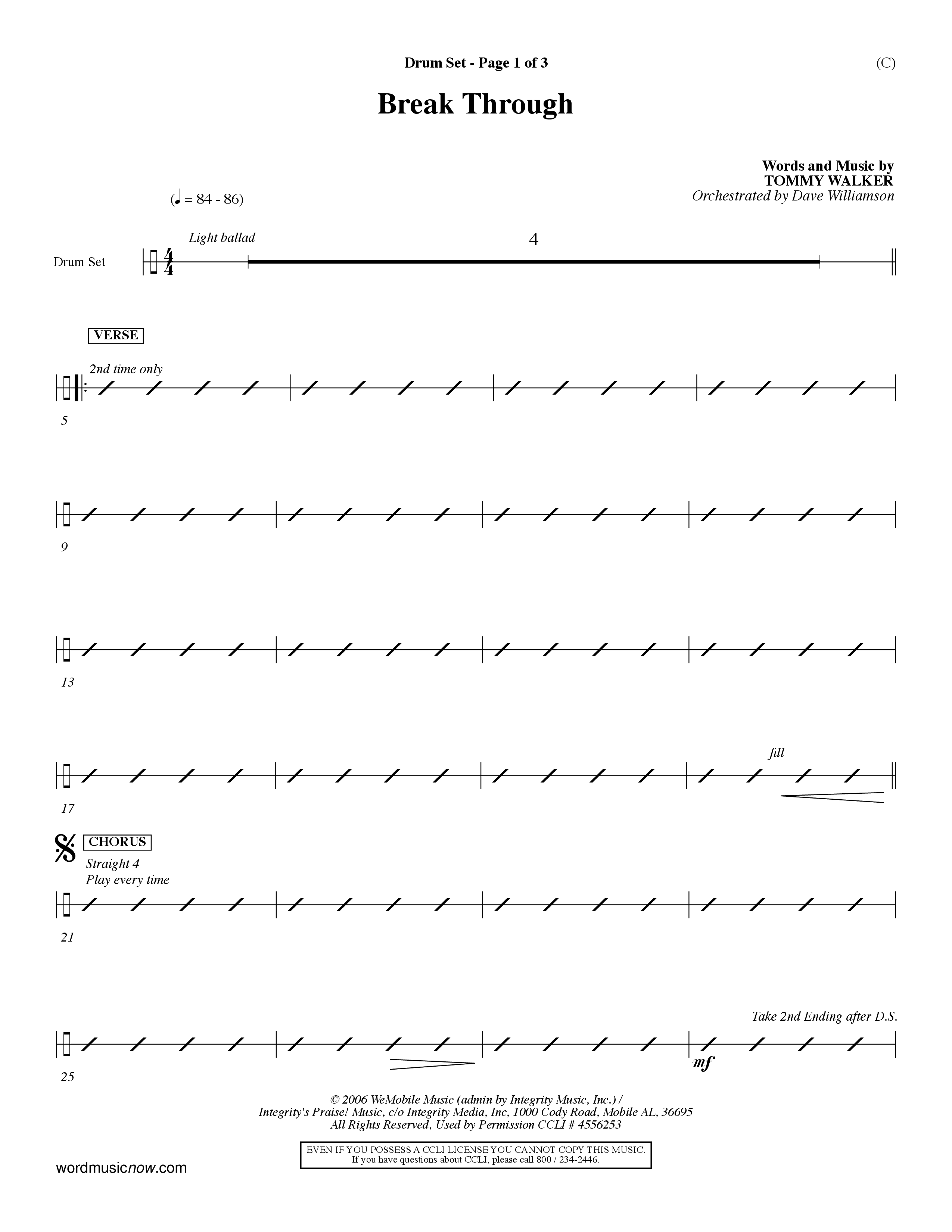 Break Through (Choral Anthem SATB) Drum Set (Word Music Choral / Orch. Dave Williamson)