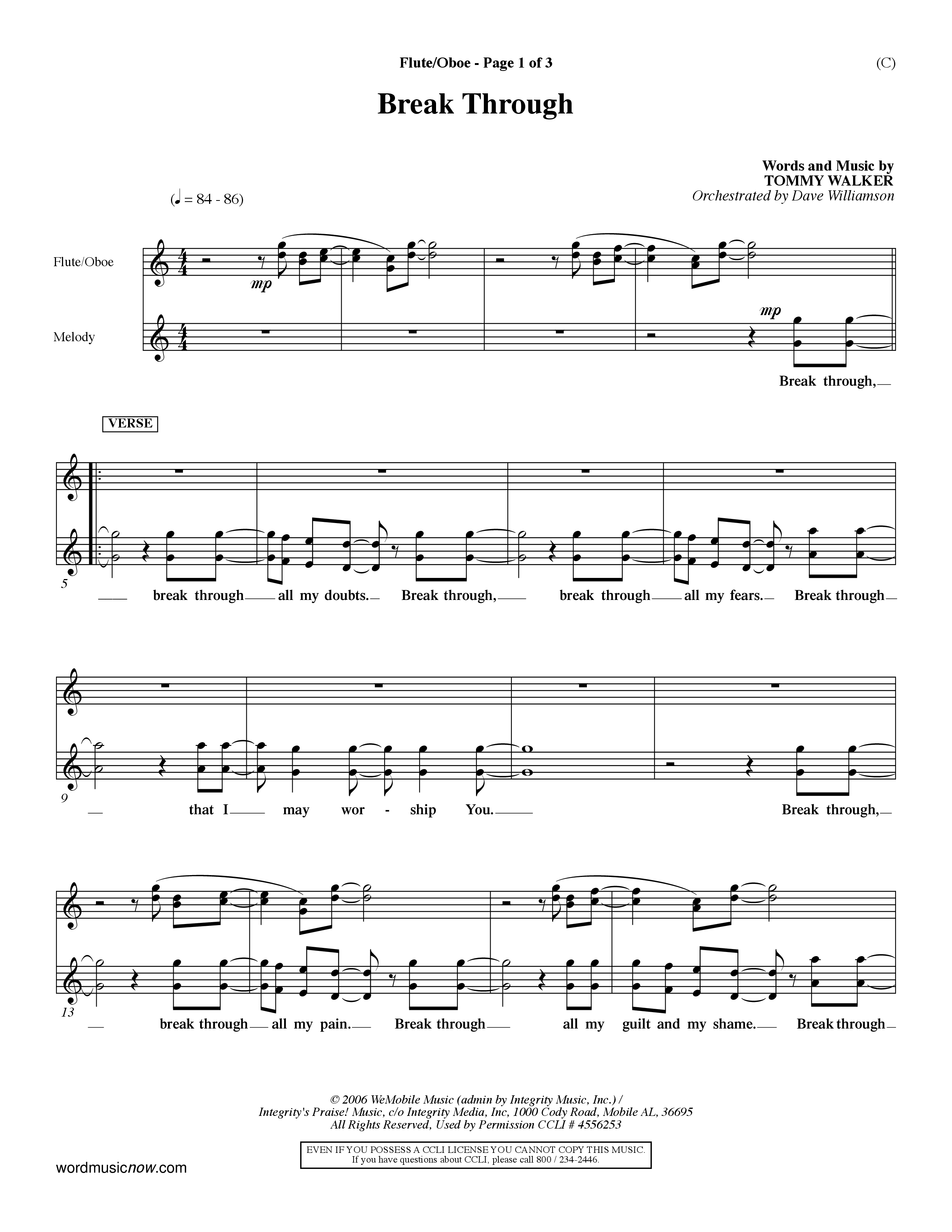 Break Through (Choral Anthem SATB) Flute/Oboe (Word Music Choral / Orch. Dave Williamson)