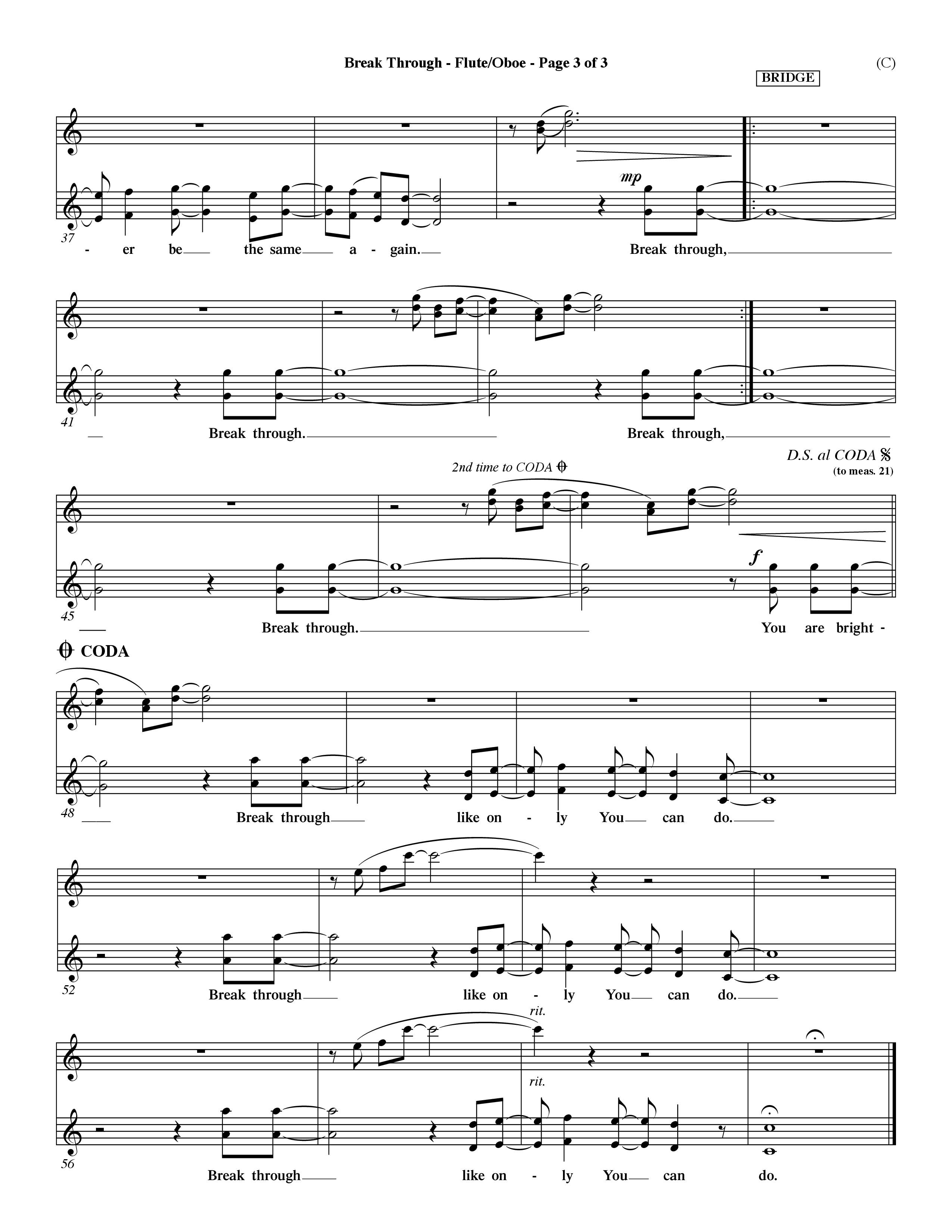 Break Through (Choral Anthem SATB) Flute/Oboe (Word Music Choral / Orch. Dave Williamson)
