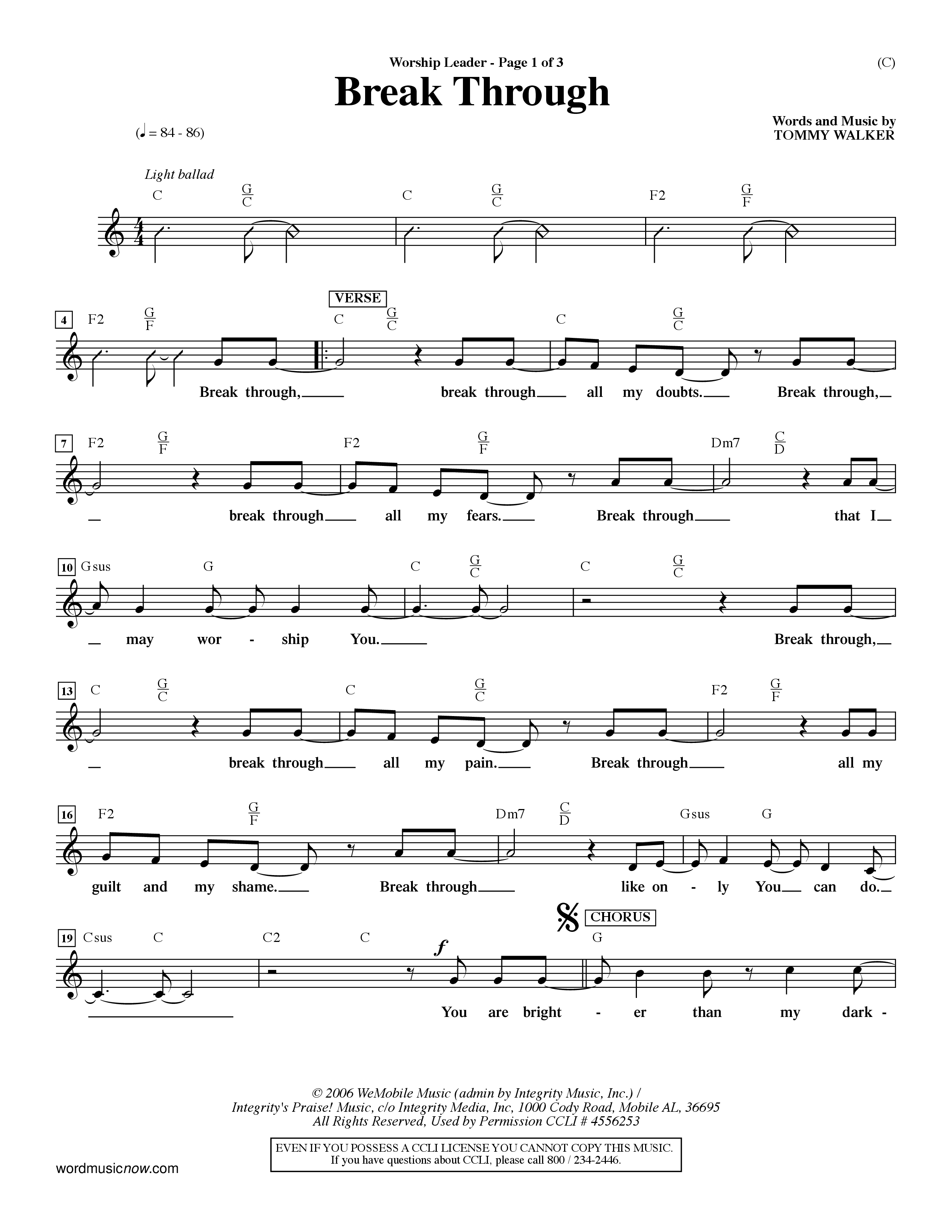 Break Through (Choral Anthem SATB) Lead Sheet (Mel) (Word Music Choral / Orch. Dave Williamson)