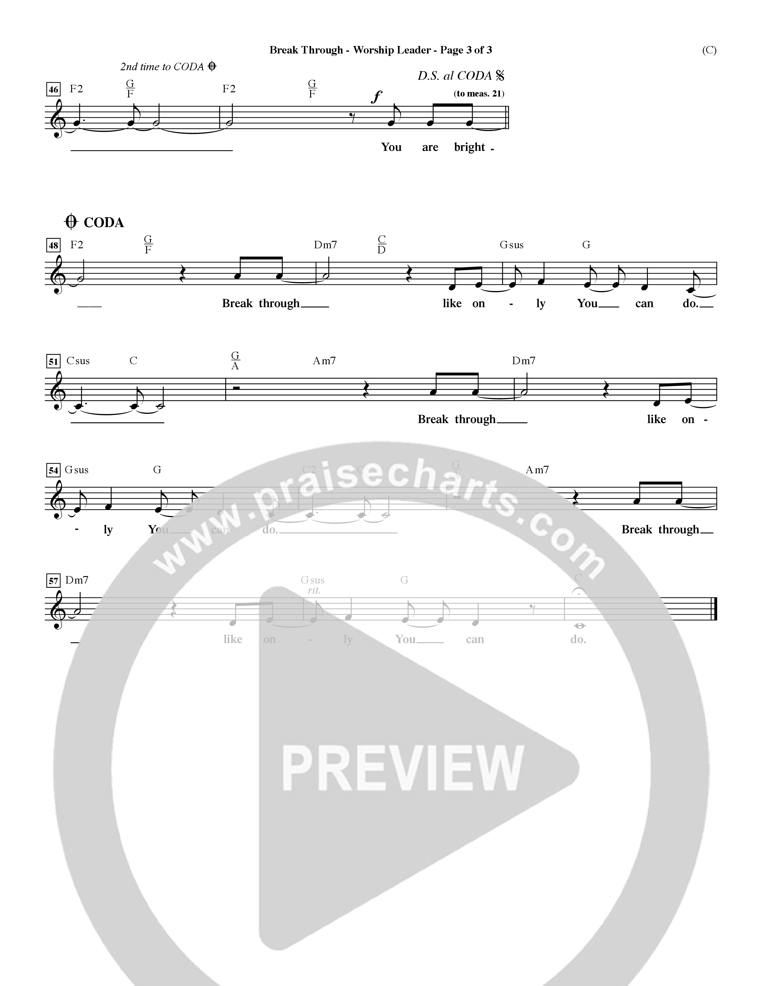 Break Through (Choral Anthem SATB) Lead Sheet (Mel) (Word Music Choral / Orch. Dave Williamson)