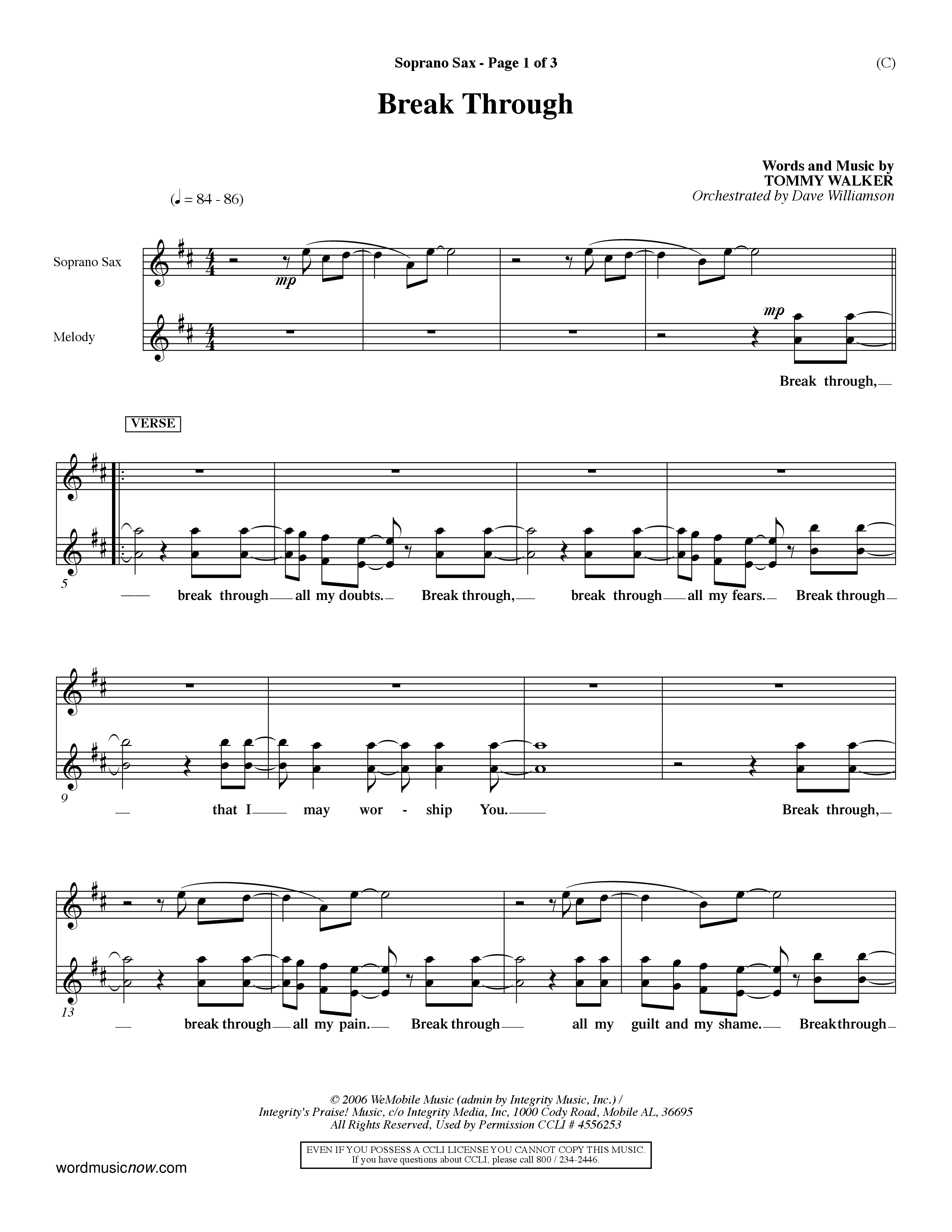 Break Through (Choral Anthem SATB) Saxophone (Word Music Choral / Orch. Dave Williamson)