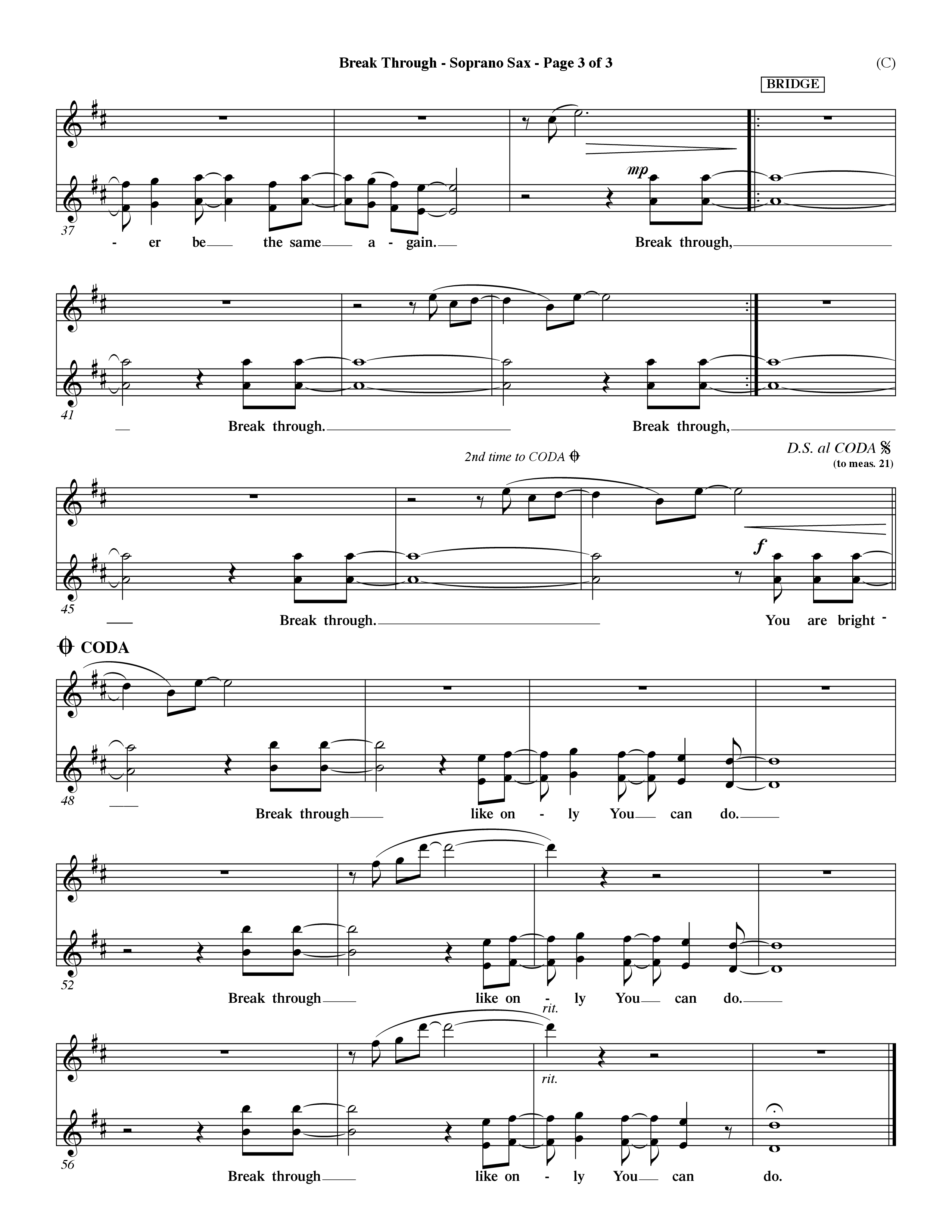 Break Through (Choral Anthem SATB) Saxophone (Word Music Choral / Orch. Dave Williamson)
