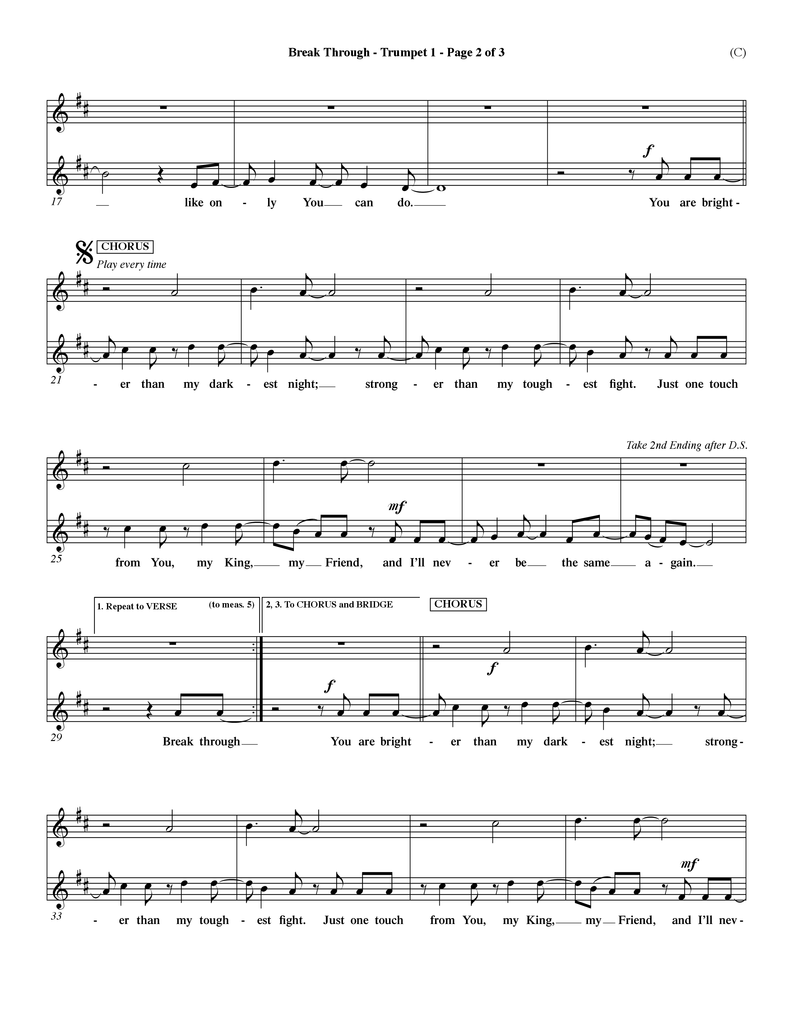 Break Through (Choral Anthem SATB) Trumpet 1 (Word Music Choral / Orch. Dave Williamson)