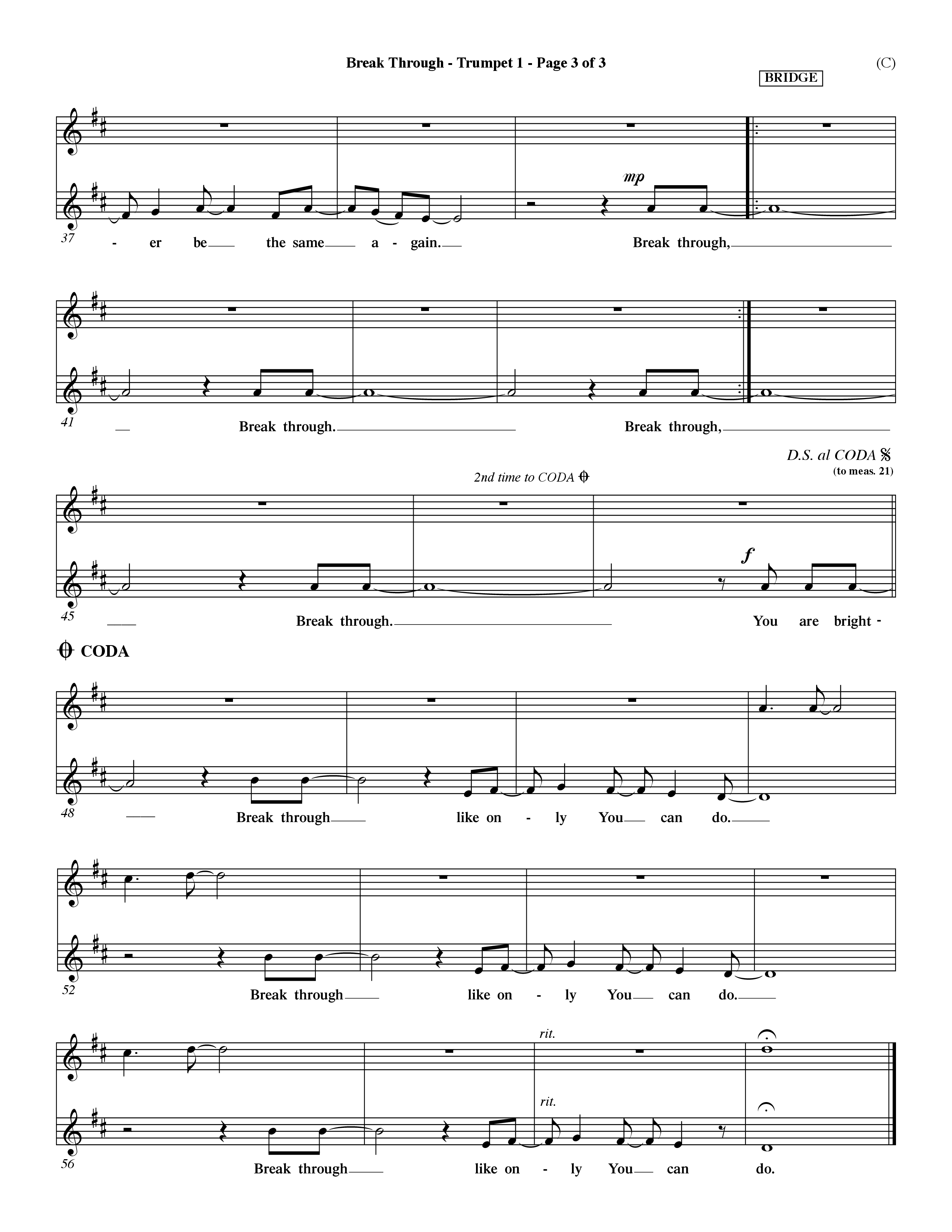 Break Through (Choral Anthem SATB) Trumpet 1 (Word Music Choral / Orch. Dave Williamson)