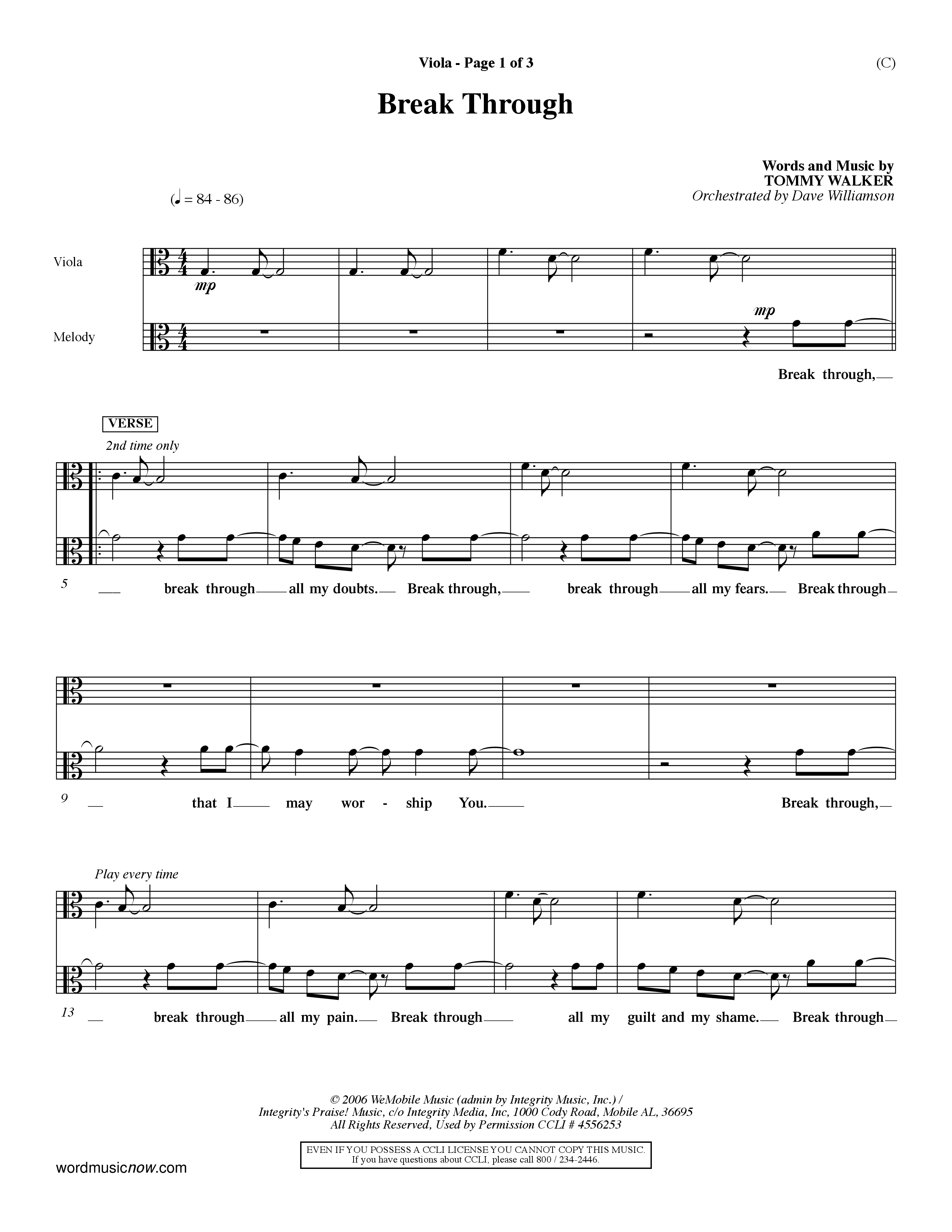 Break Through (Choral Anthem SATB) Viola (Word Music Choral / Orch. Dave Williamson)