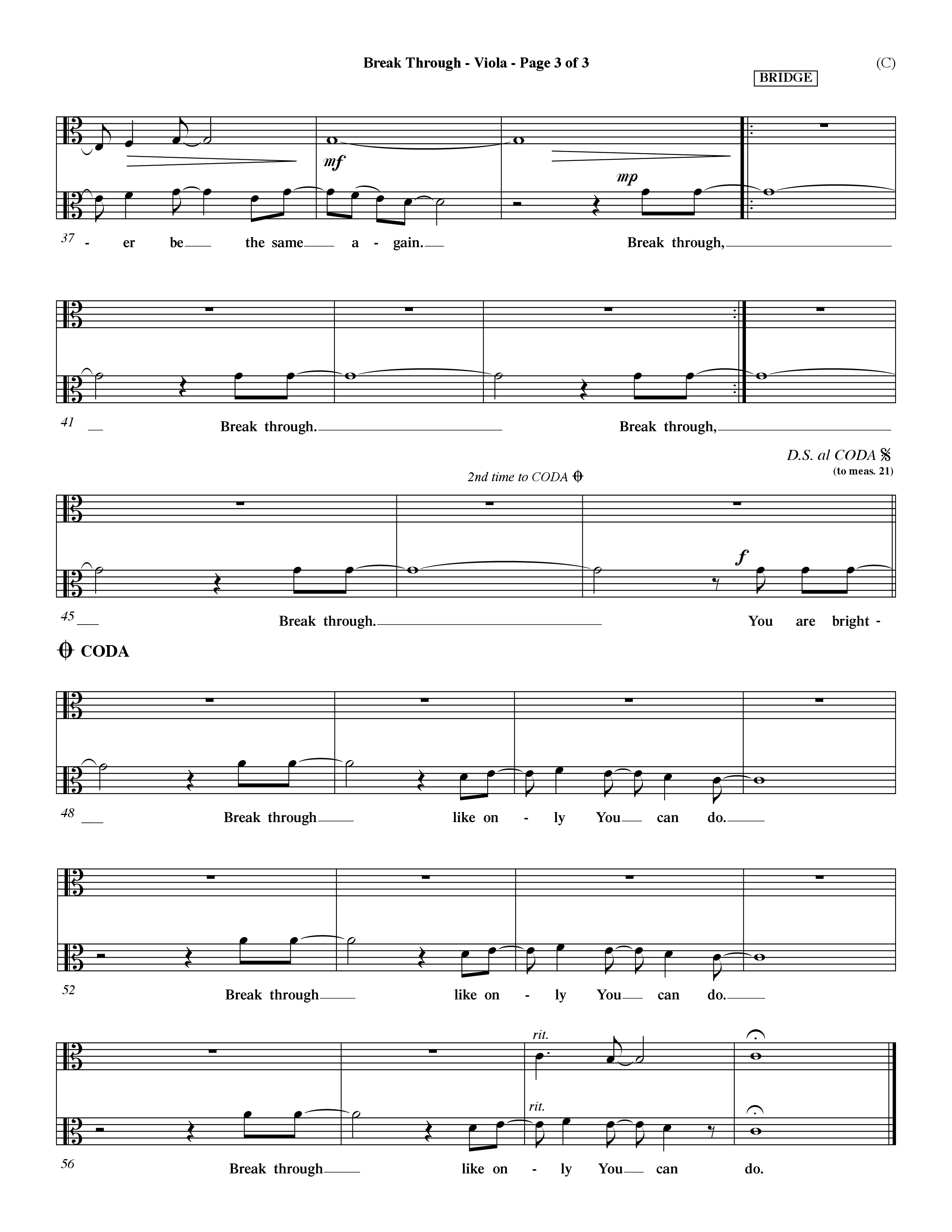 Break Through (Choral Anthem SATB) Viola (Word Music Choral / Orch. Dave Williamson)