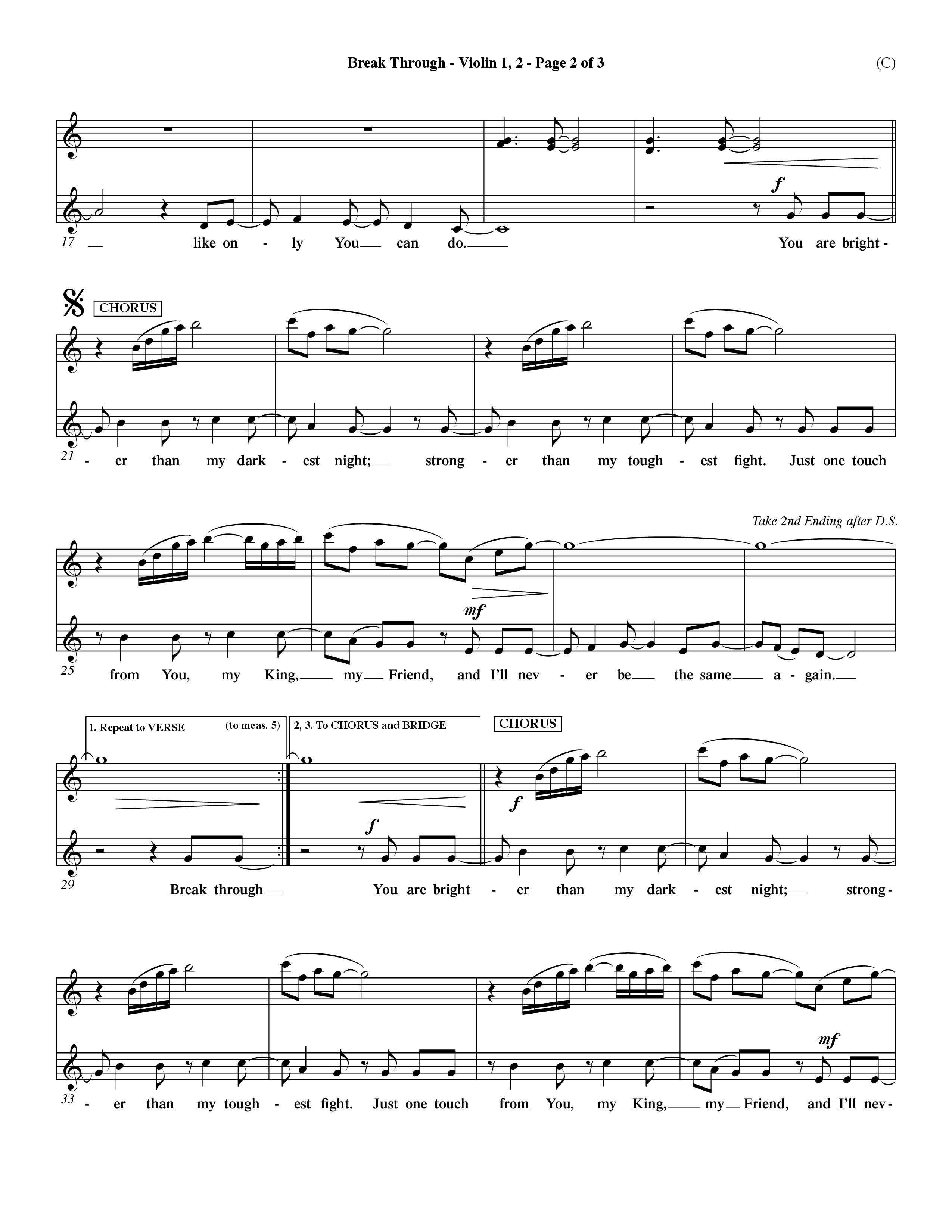 Break Through (Choral Anthem SATB) Violin 1/2 (Word Music Choral / Orch. Dave Williamson)