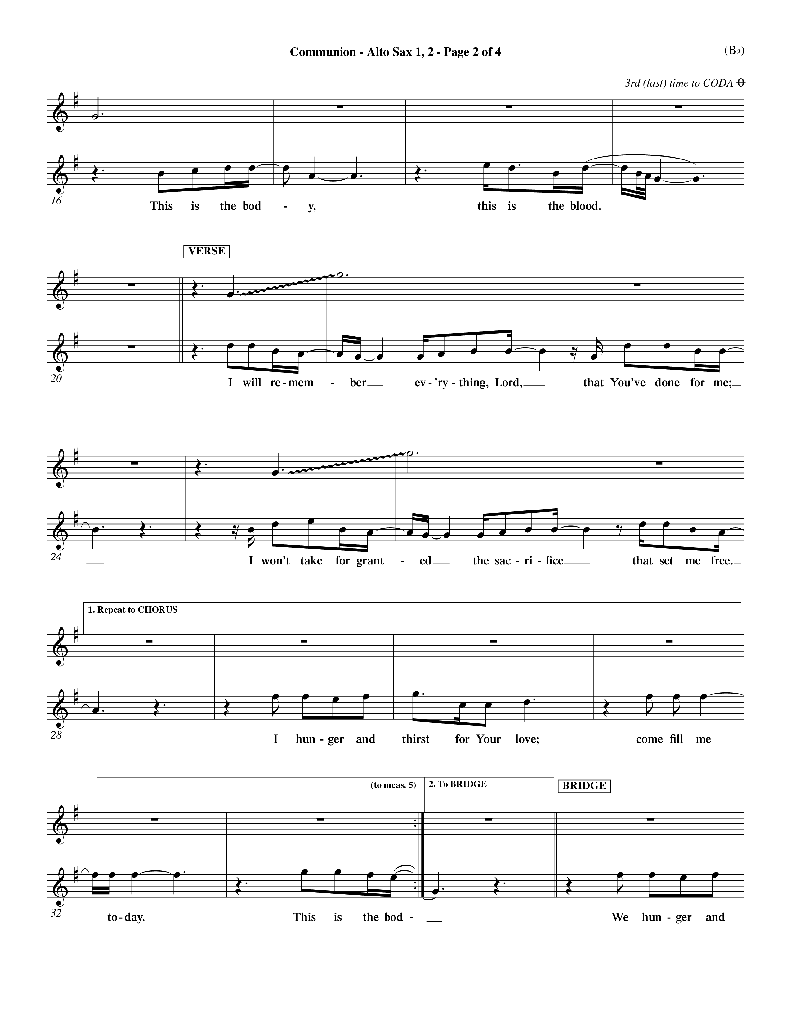 Communion (Choral Anthem) Alto Sax 1/2 (Word Music Choral / Orch. Dave Williamson)