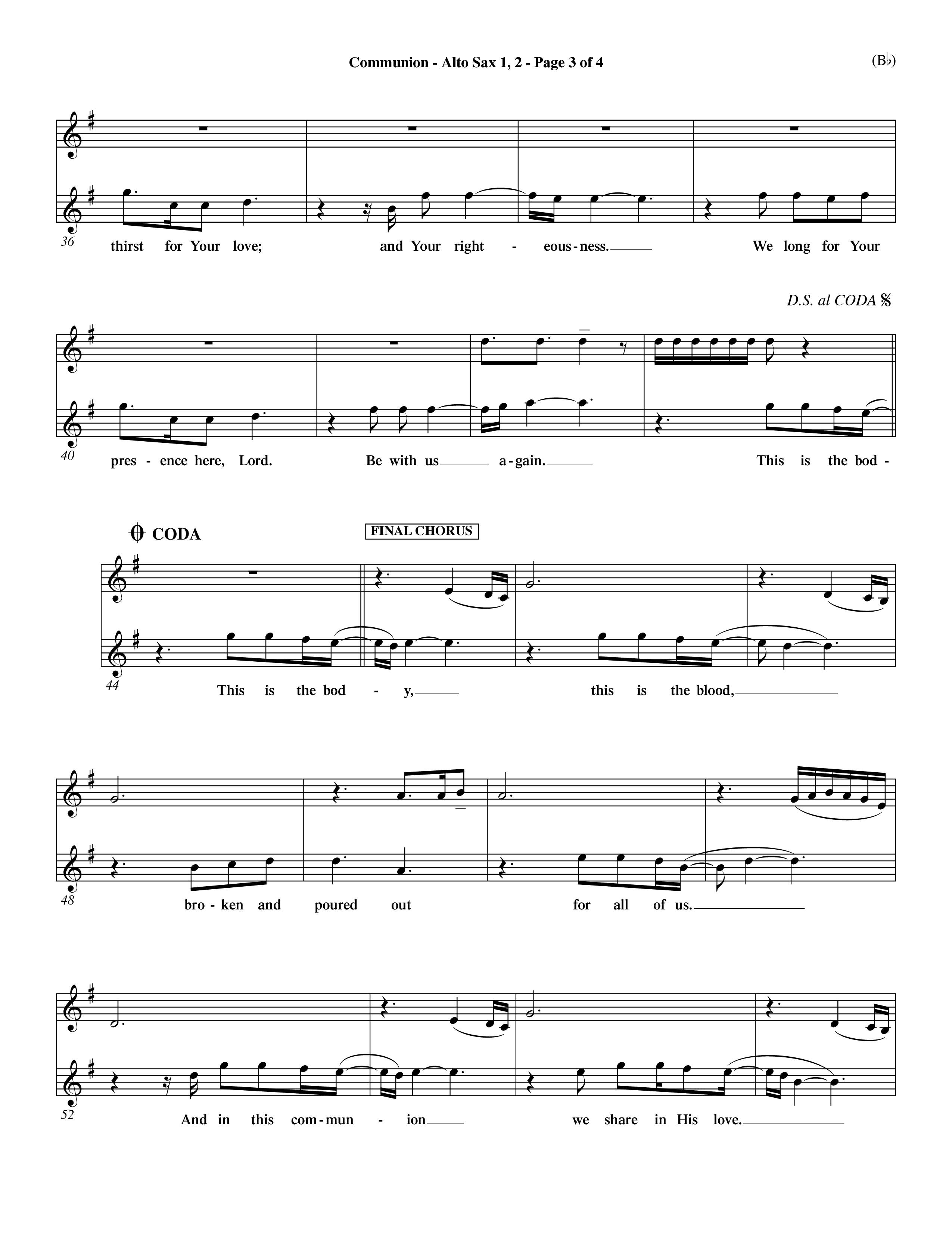 Communion (Choral Anthem) Alto Sax 1/2 (Word Music Choral / Orch. Dave Williamson)