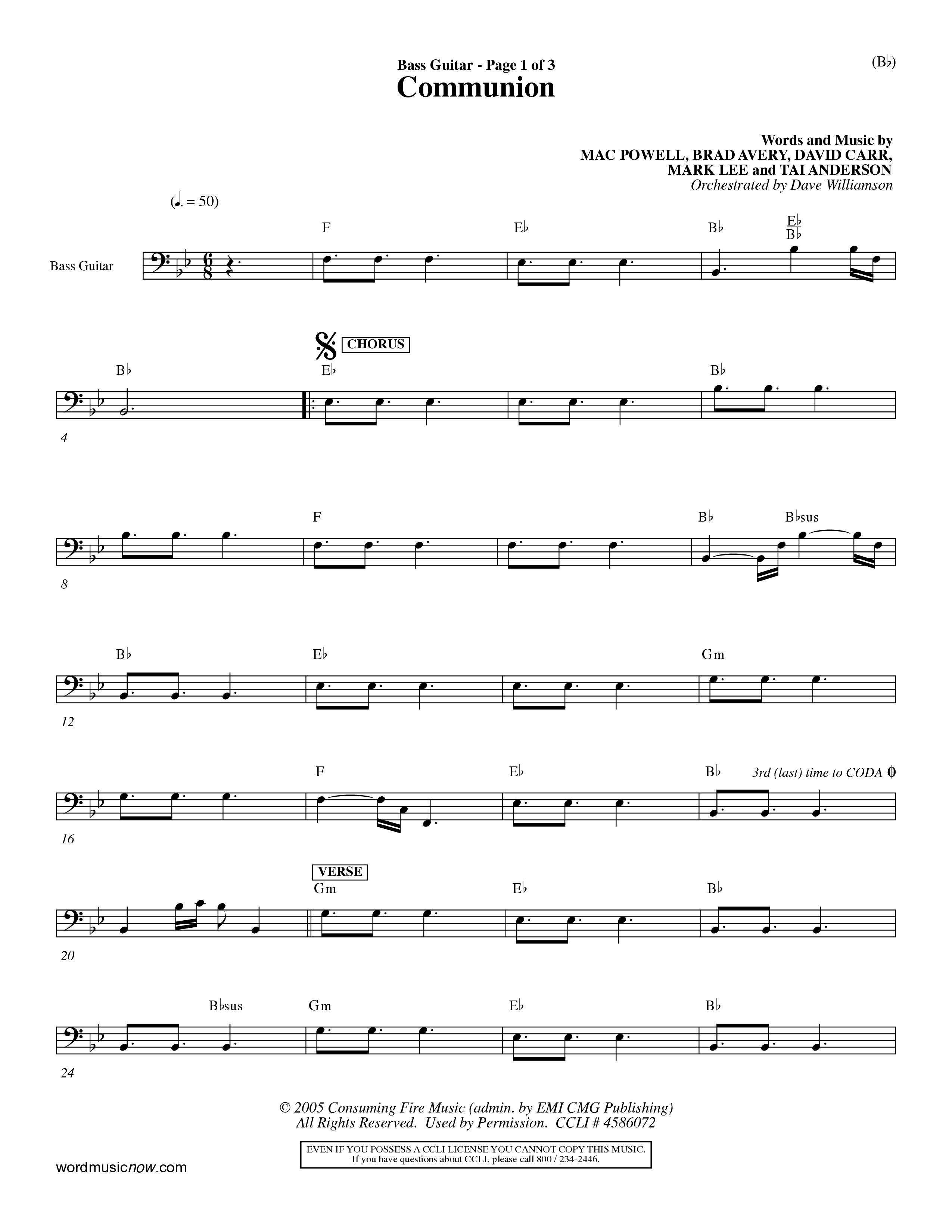 Communion (Choral Anthem) Bass Guitar (Word Music Choral / Orch. Dave Williamson)