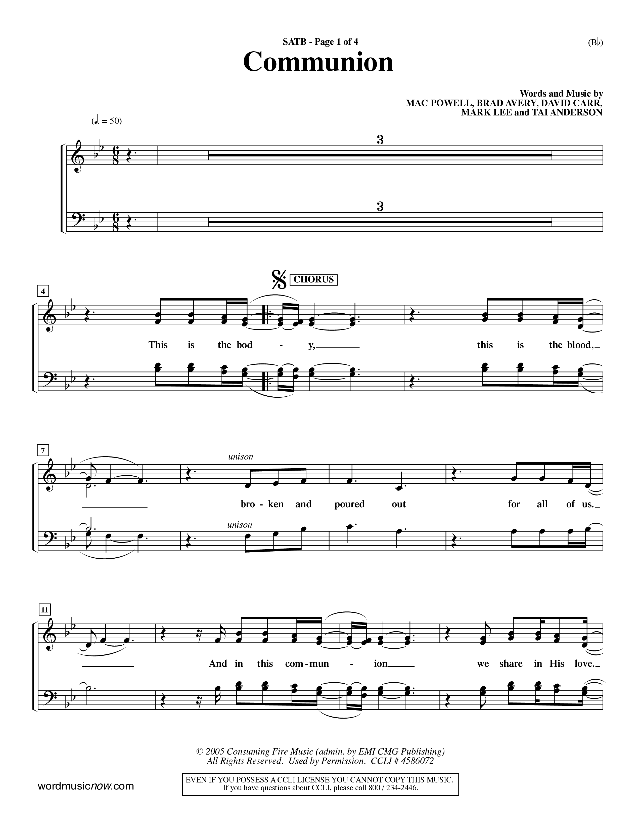 Communion (Choral Anthem) Choir Sheet (SATB) (Word Music Choral / Orch. Dave Williamson)