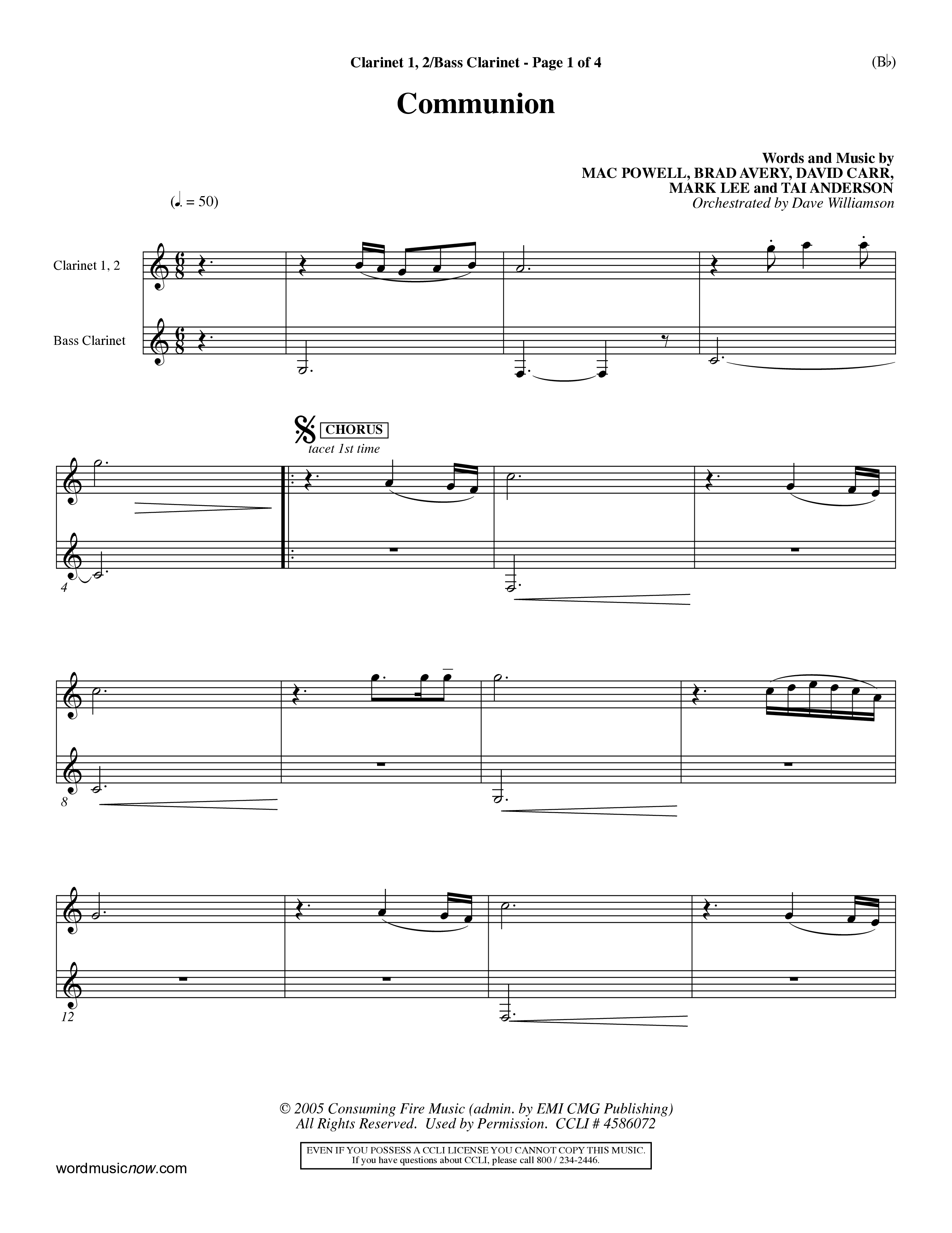 Communion (Choral Anthem) Clarinet 1/2, Bass Clarinet (Word Music Choral / Orch. Dave Williamson)