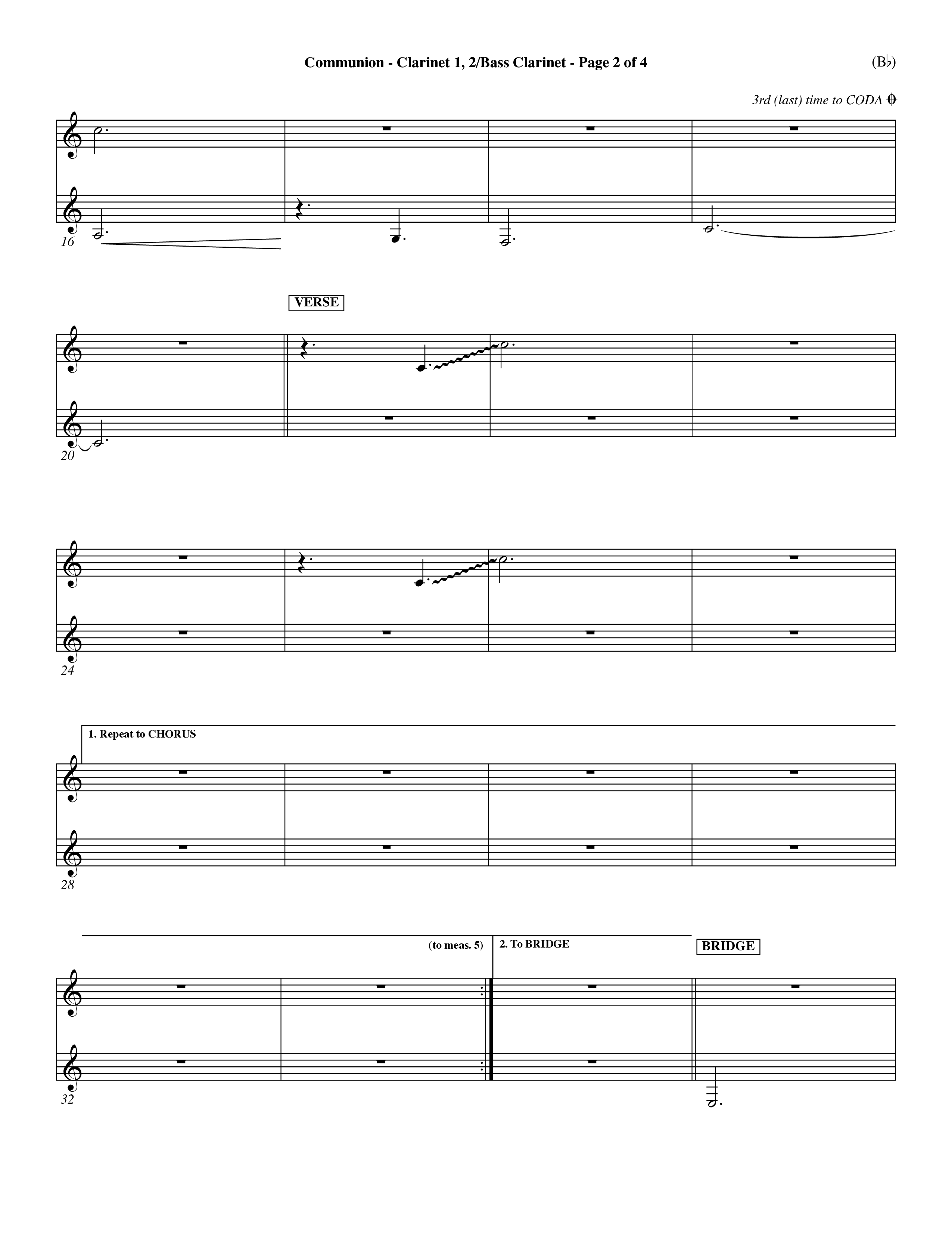 Communion (Choral Anthem) Clarinet 1/2, Bass Clarinet (Word Music Choral / Orch. Dave Williamson)