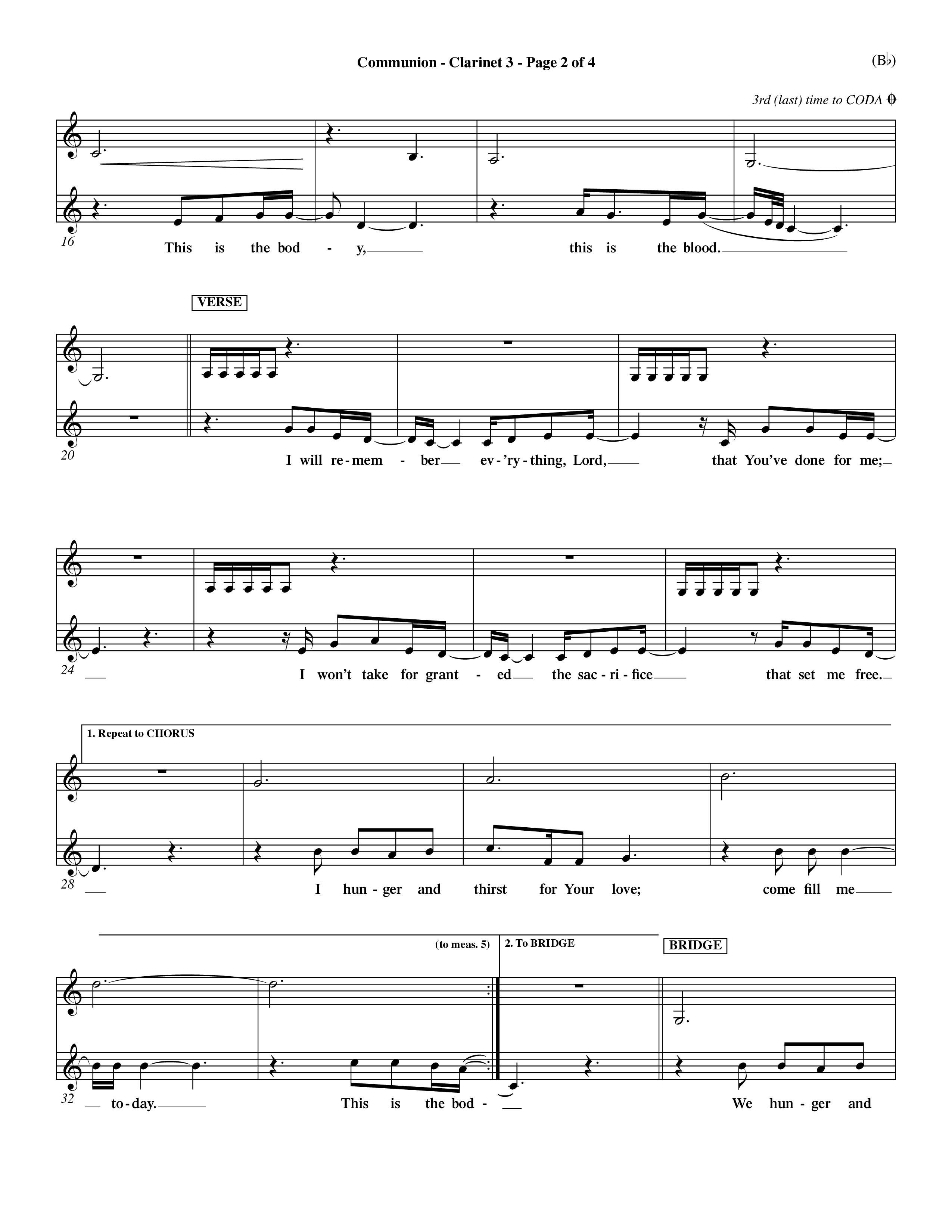 Communion (Choral Anthem) Clarinet 3 (Word Music Choral / Orch. Dave Williamson)