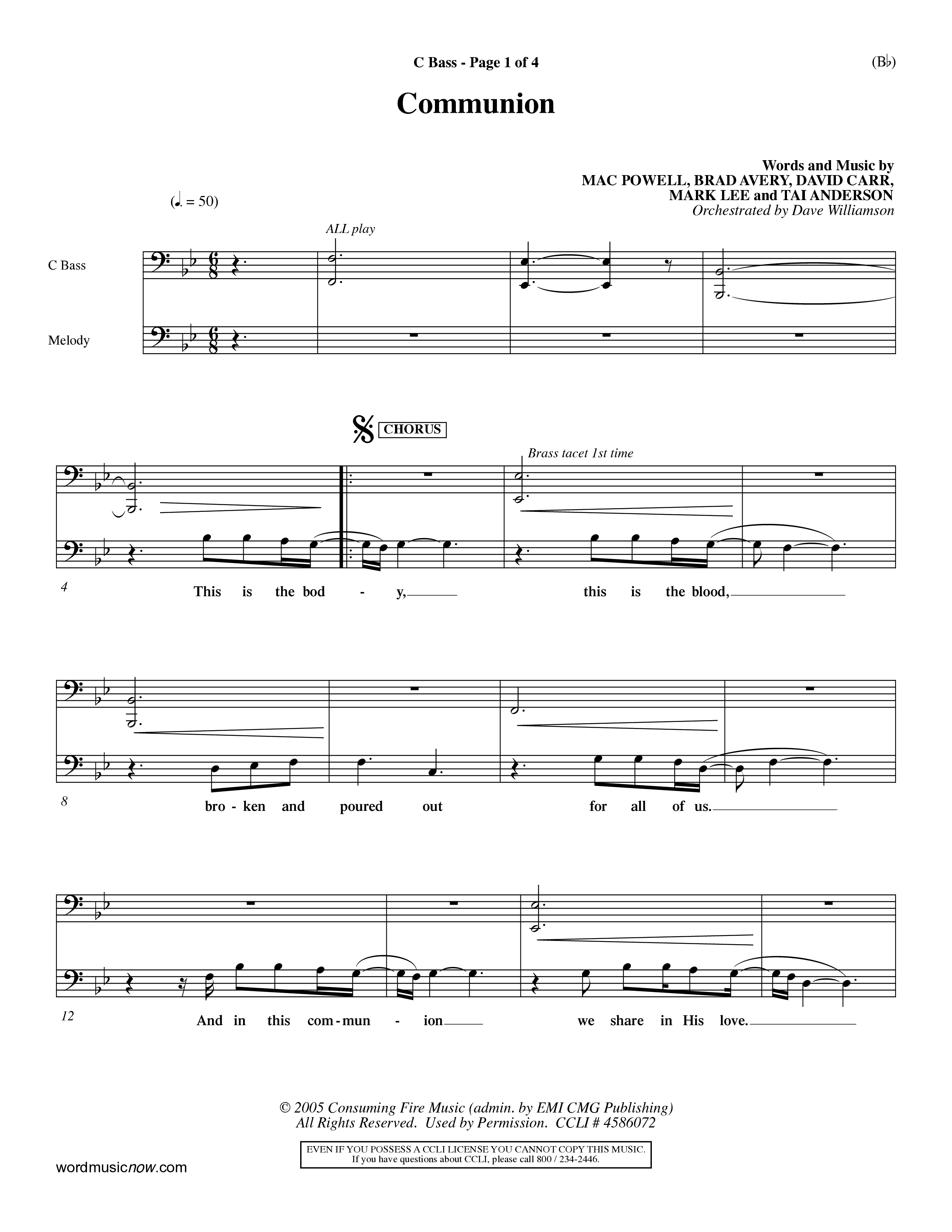 Communion (Choral Anthem) Contrabass (Word Music Choral / Orch. Dave Williamson)