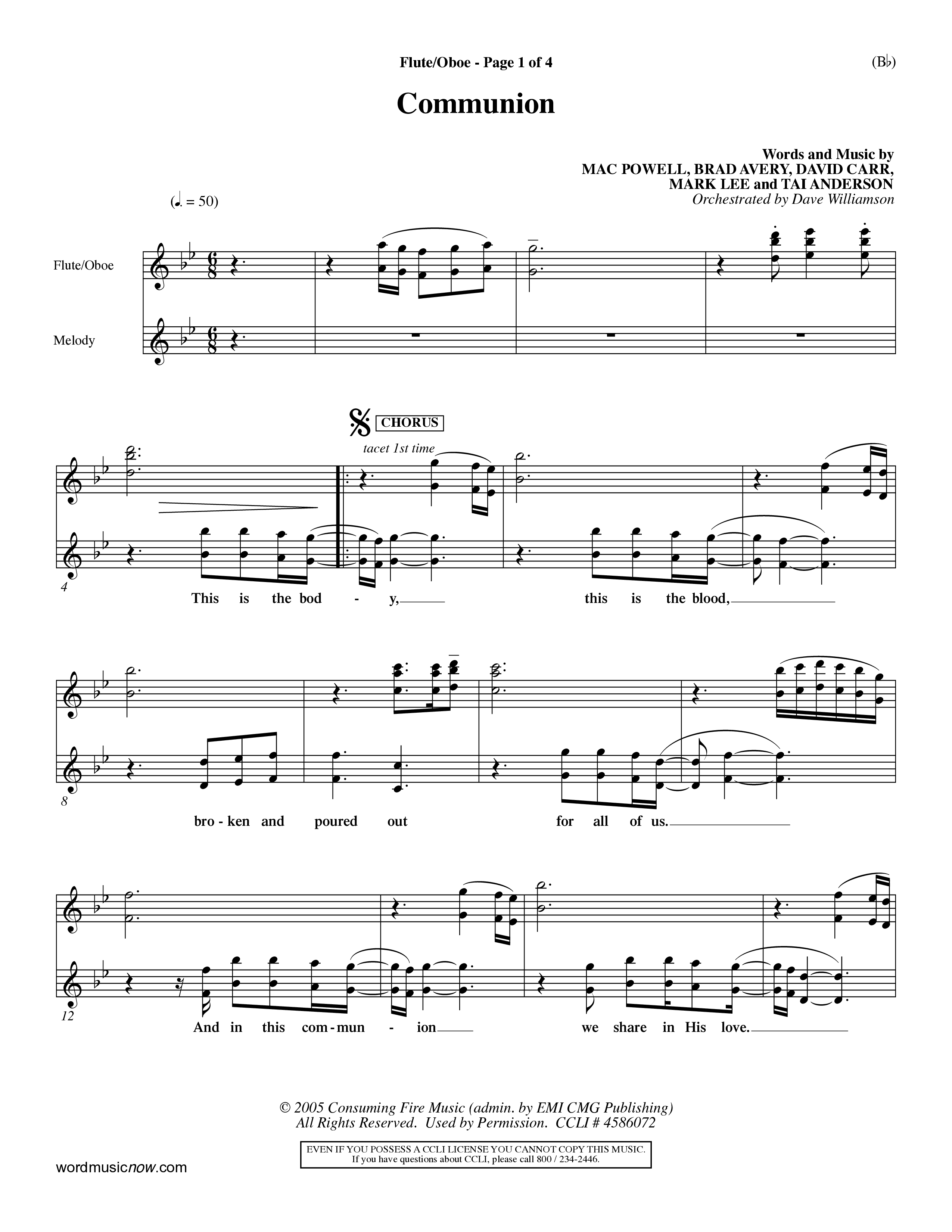 Communion (Choral Anthem) Flute/Oboe (Word Music Choral / Orch. Dave Williamson)