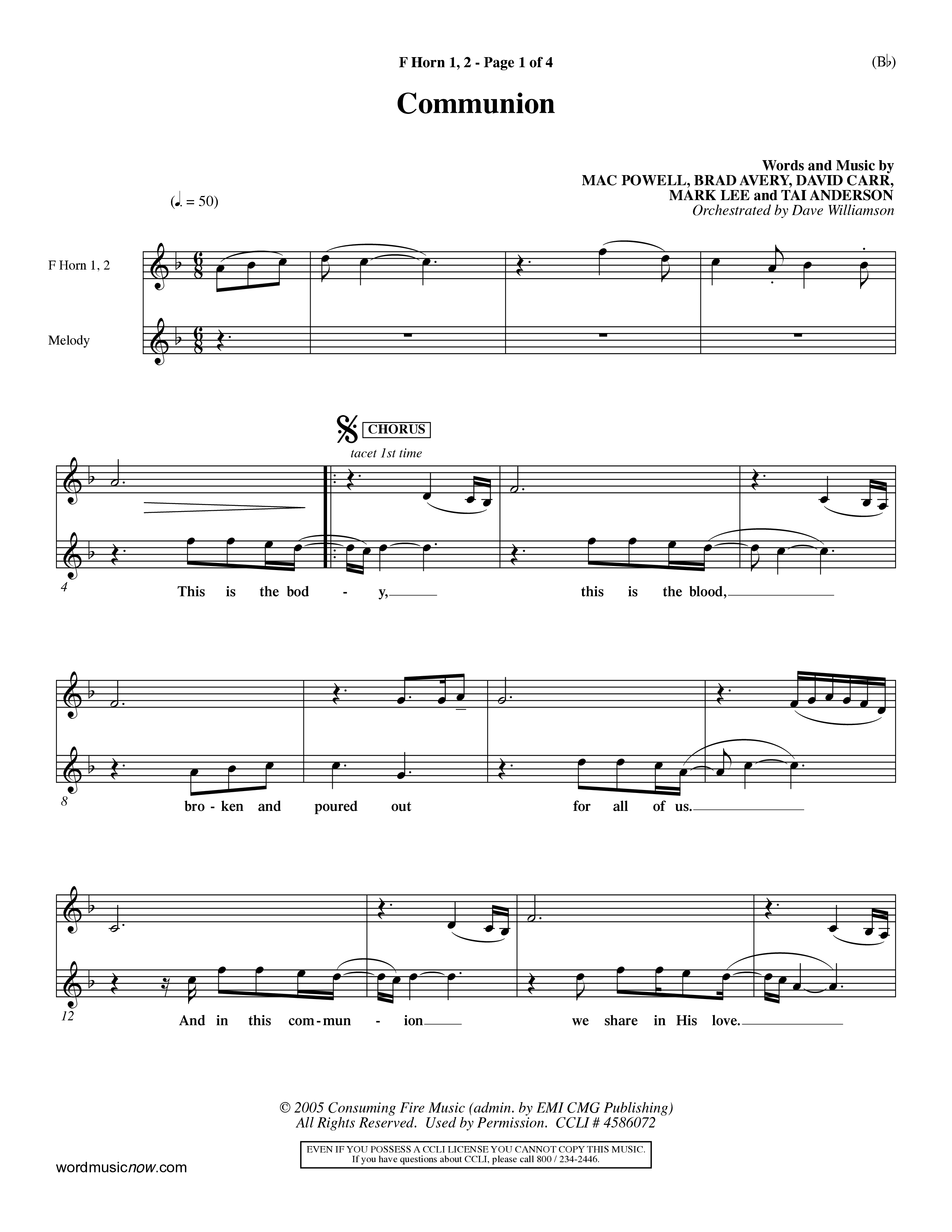 Communion (Choral Anthem) French Horn (Word Music Choral / Orch. Dave Williamson)