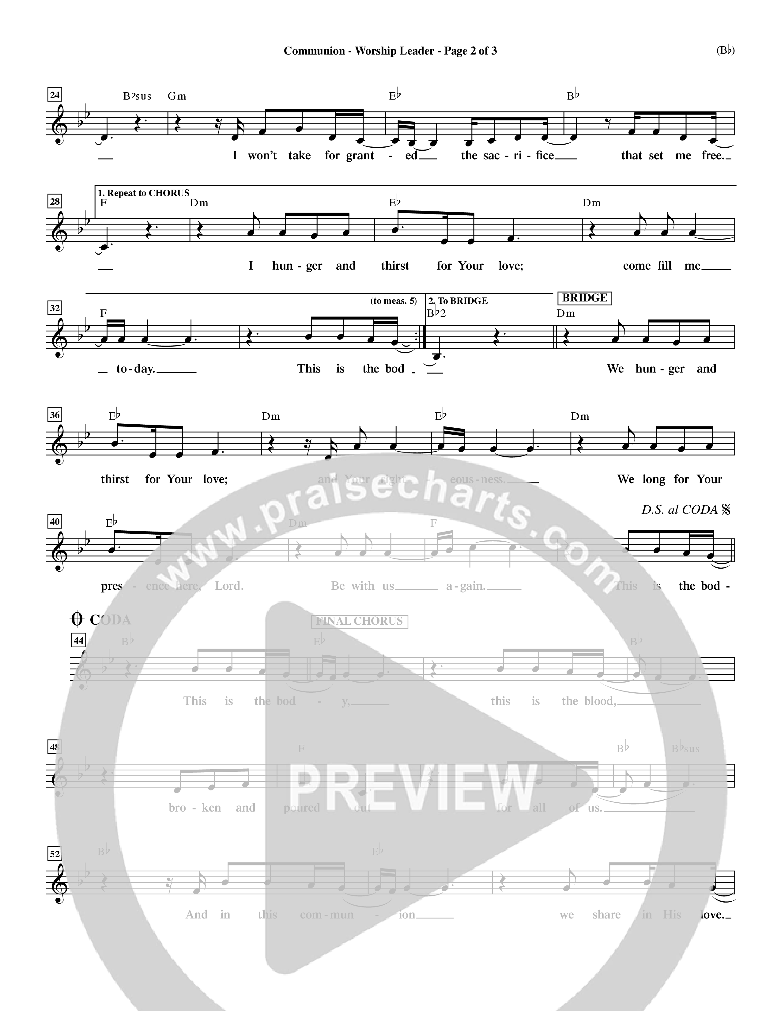 Communion (Choral Anthem) Lead Sheet (Mel) (Word Music Choral / Orch. Dave Williamson)
